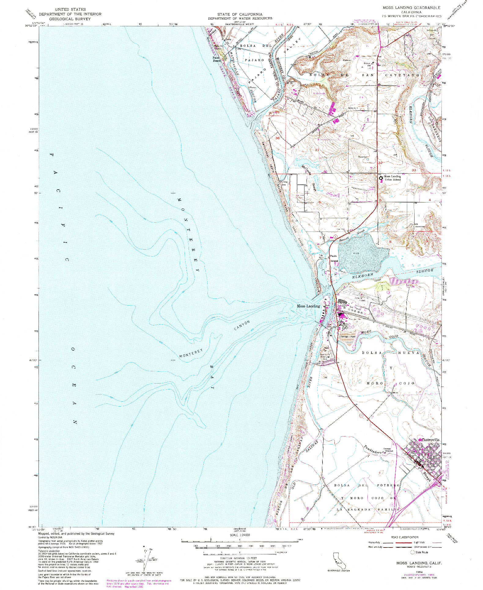 USGS 1:24000-SCALE QUADRANGLE FOR MOSS LANDING, CA 1954