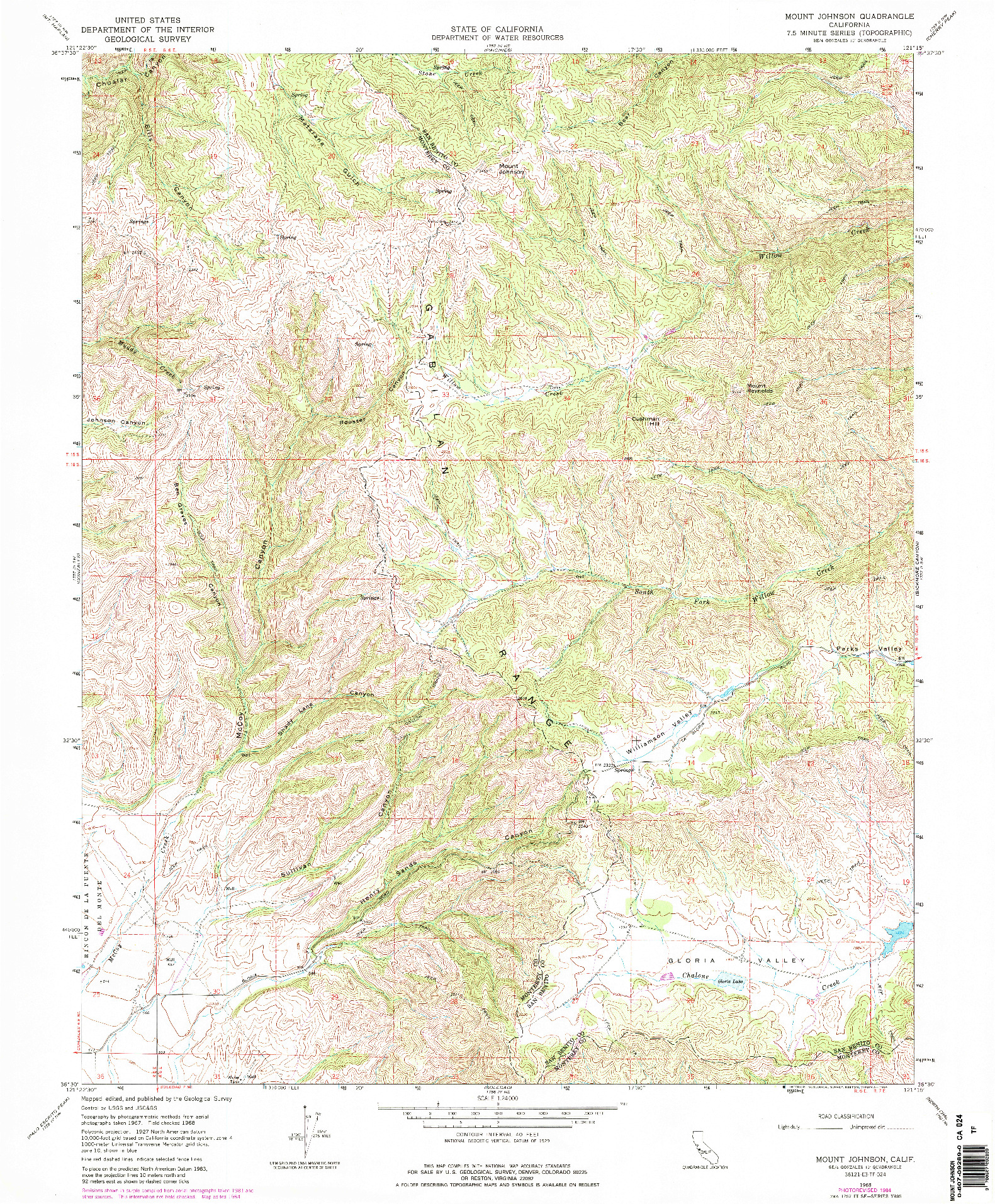 USGS 1:24000-SCALE QUADRANGLE FOR MOUNT JOHNSON, CA 1968