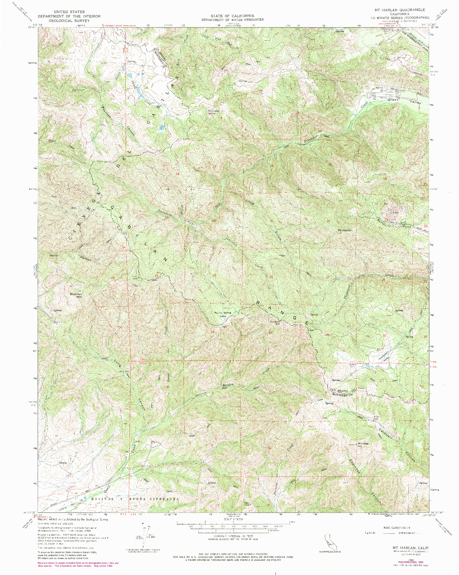 USGS 1:24000-SCALE QUADRANGLE FOR MT. HARLAN, CA 1968