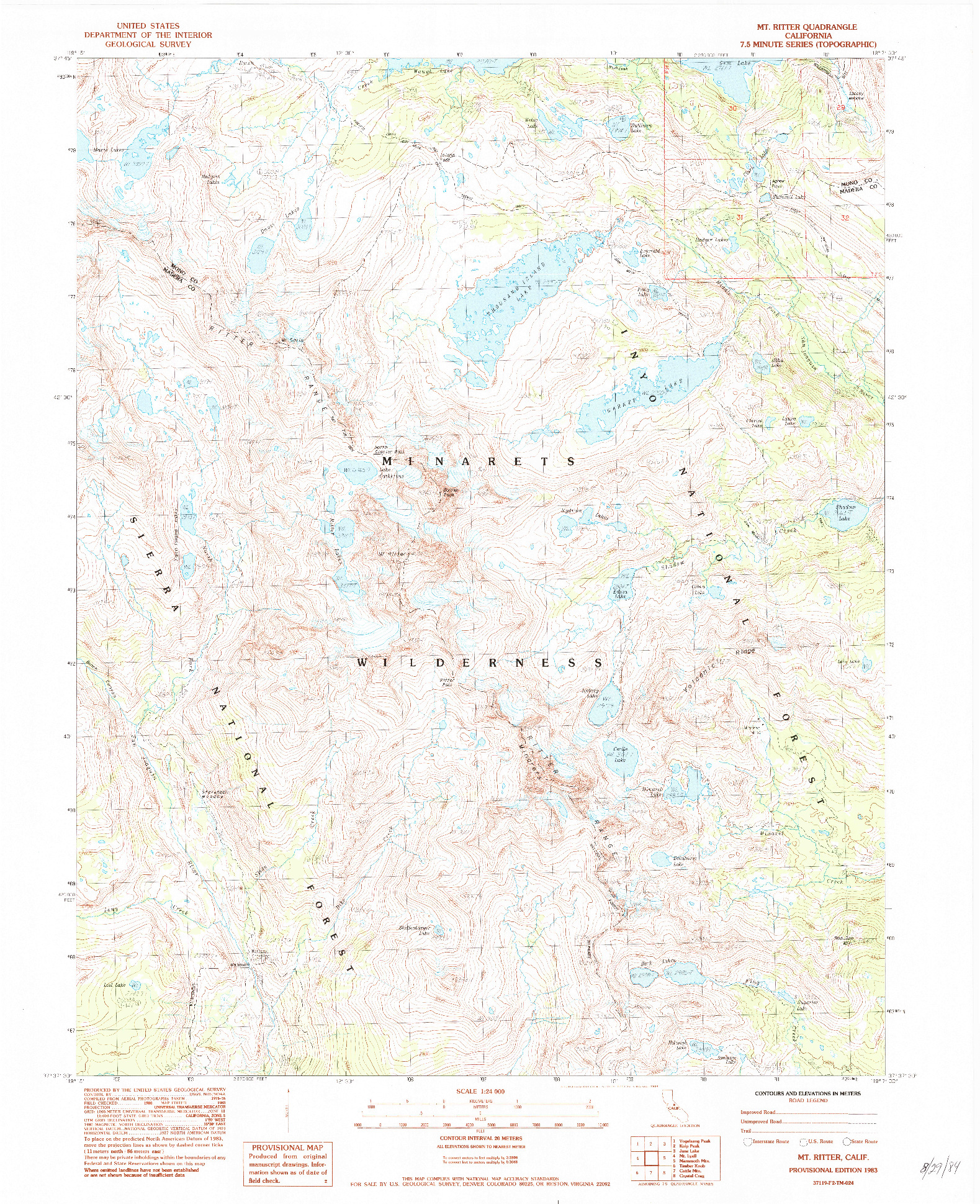 USGS 1:24000-SCALE QUADRANGLE FOR MT. RITTER, CA 1983
