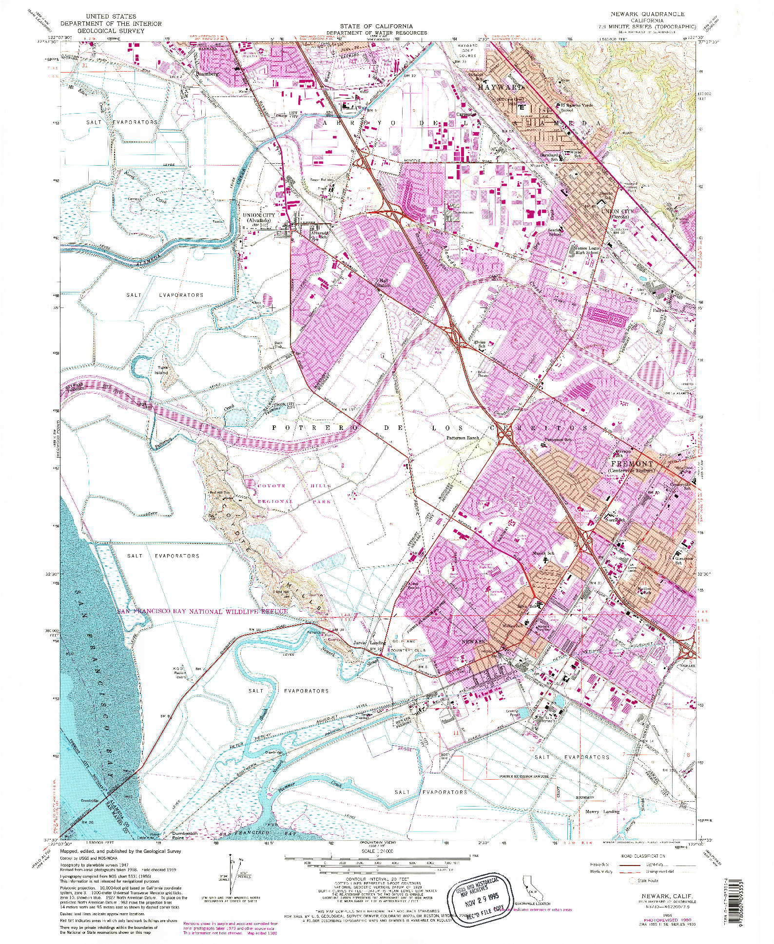 USGS 1:24000-SCALE QUADRANGLE FOR NEWARK, CA 1959