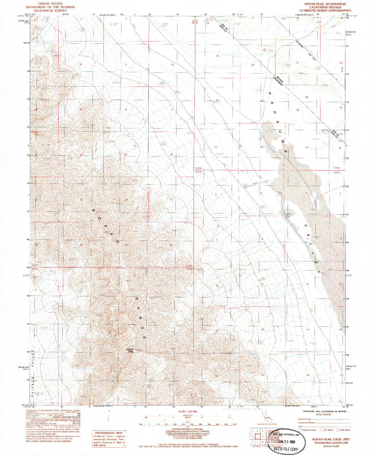 USGS 1:24000-SCALE QUADRANGLE FOR NOPAH PEAK, CA 1984