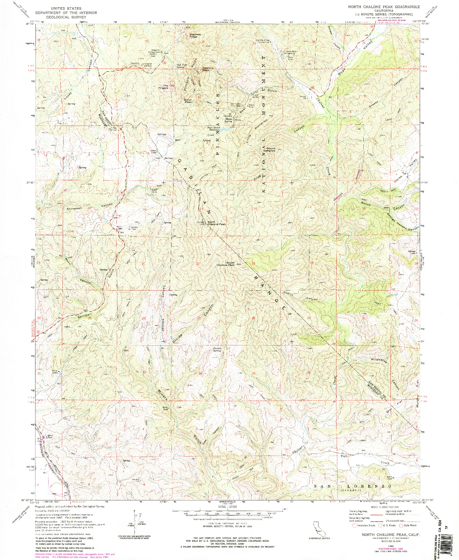 USGS 1:24000-SCALE QUADRANGLE FOR NORTH CHALONE PEAK, CA 1969