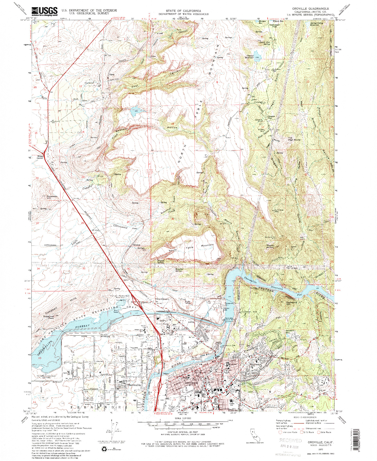 USGS 1:24000-SCALE QUADRANGLE FOR OROVILLE, CA 1970