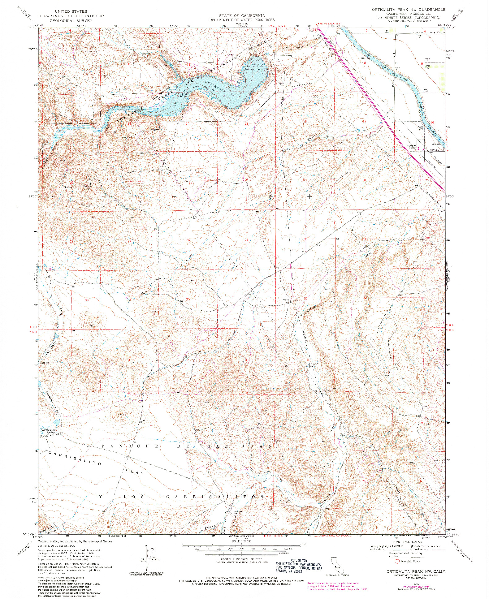 USGS 1:24000-SCALE QUADRANGLE FOR ORTIGALITA PEAK NW, CA 1969