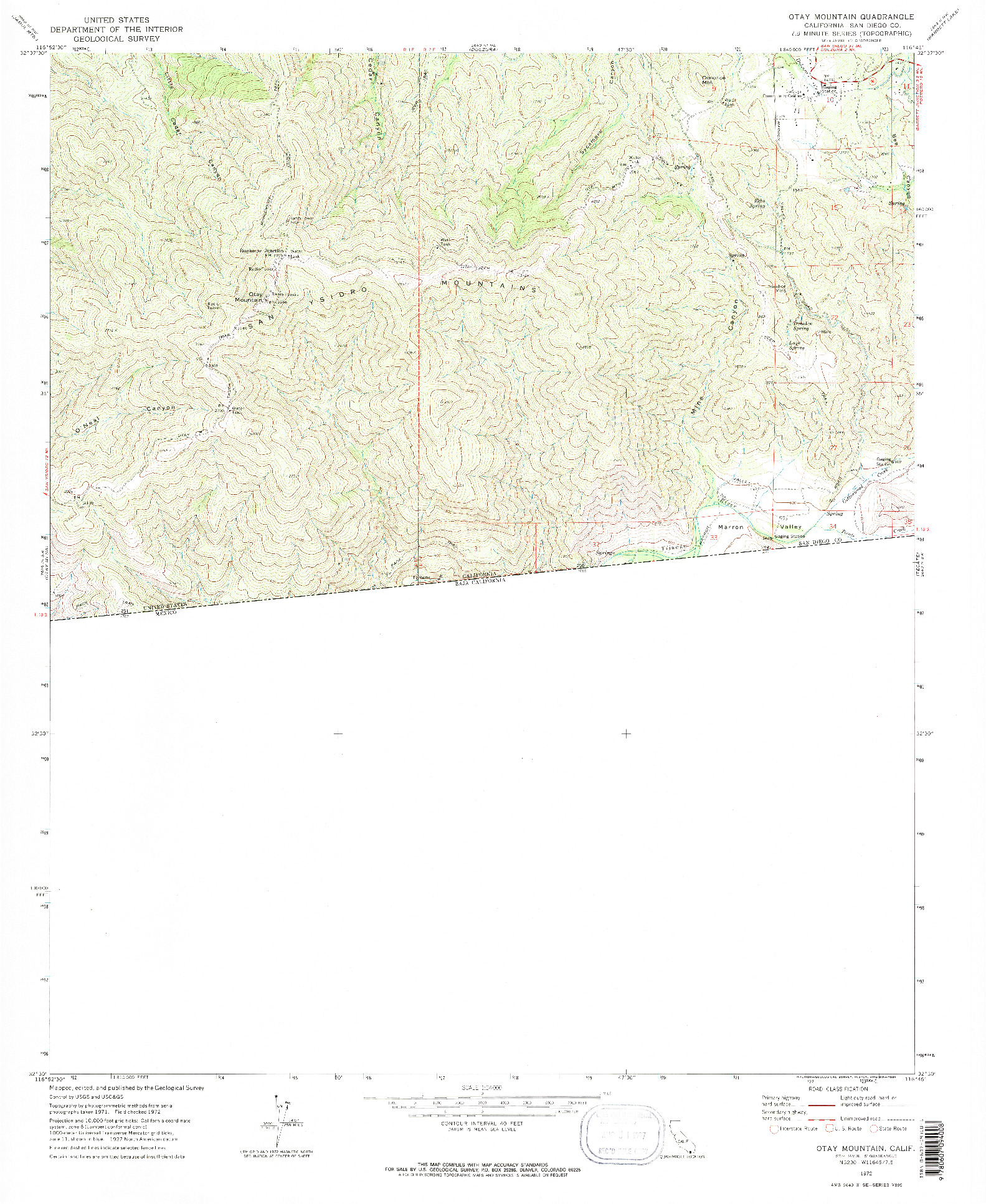 USGS 1:24000-SCALE QUADRANGLE FOR OTAY MOUNTAIN, CA 1972