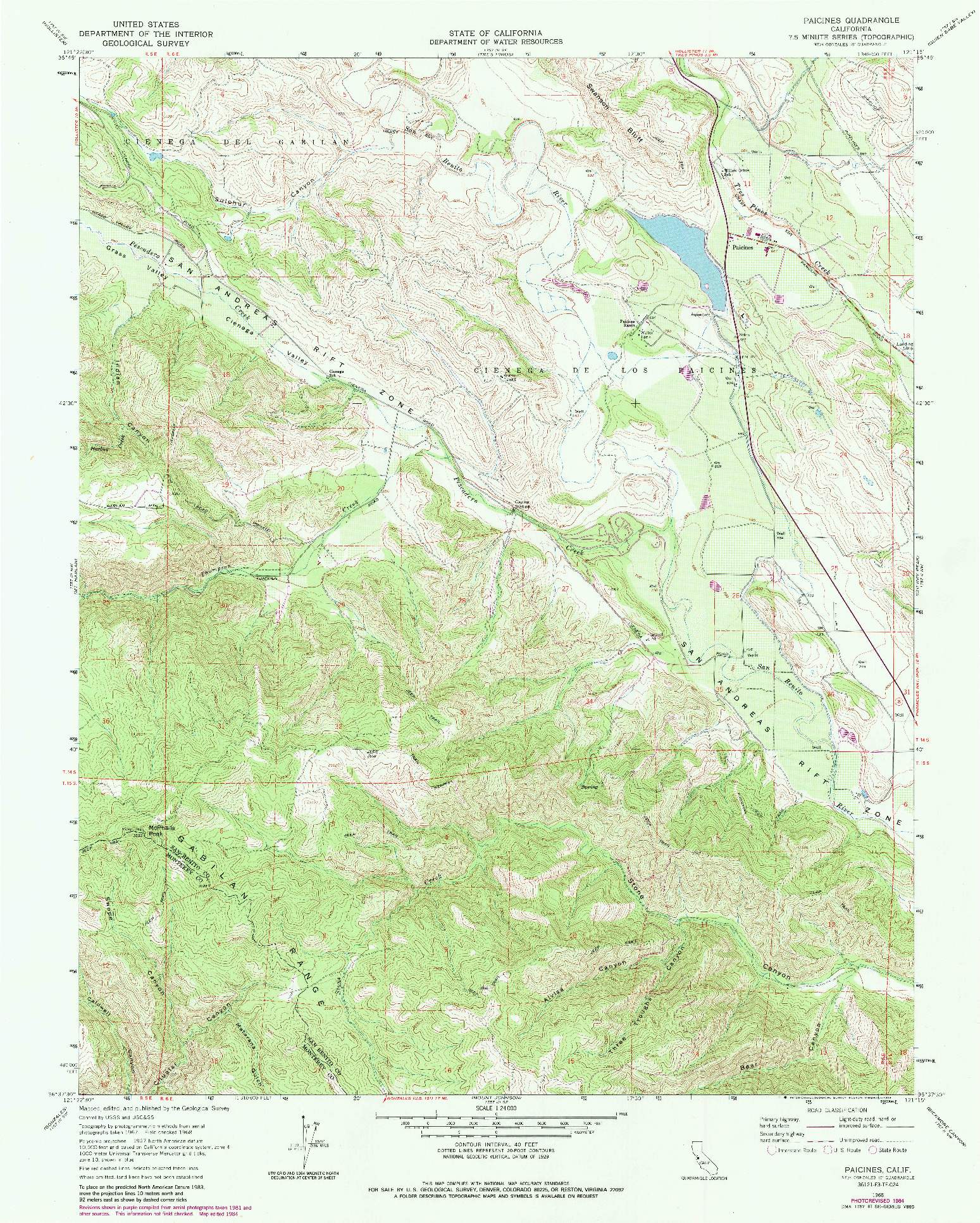 USGS 1:24000-SCALE QUADRANGLE FOR PAICINES, CA 1968