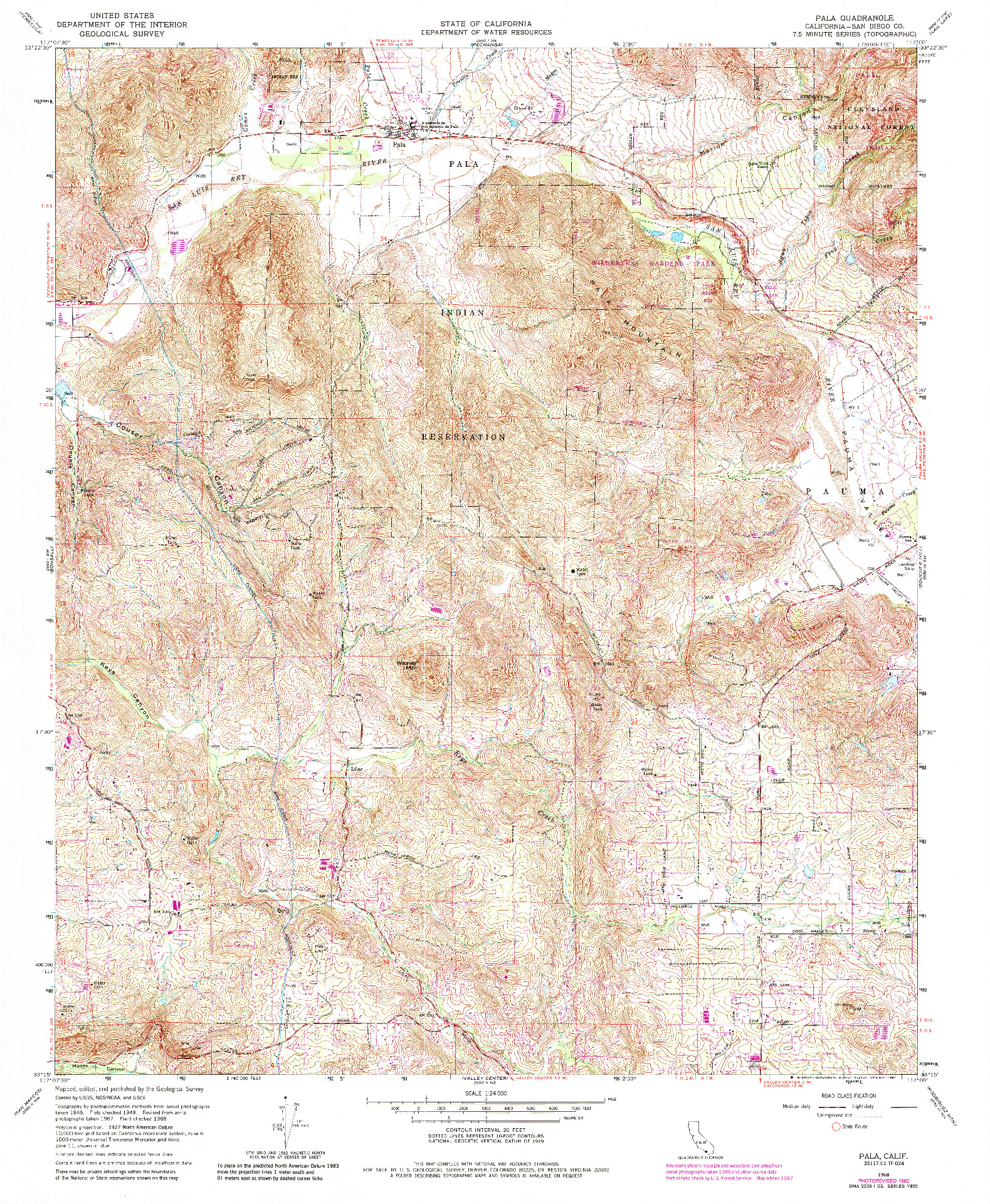 USGS 1:24000-SCALE QUADRANGLE FOR PALA, CA 1968