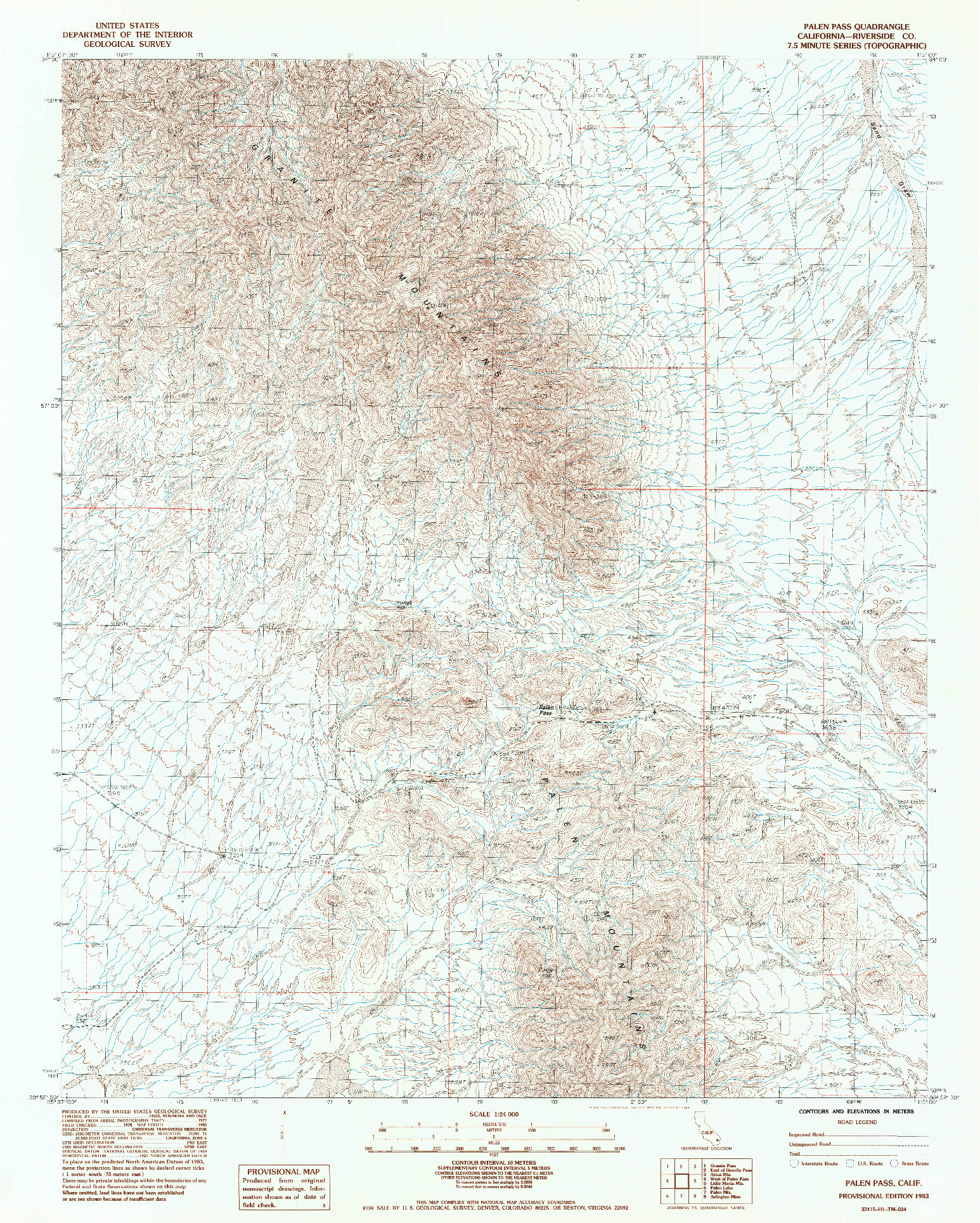 USGS 1:24000-SCALE QUADRANGLE FOR PALEN PASS, CA 1983