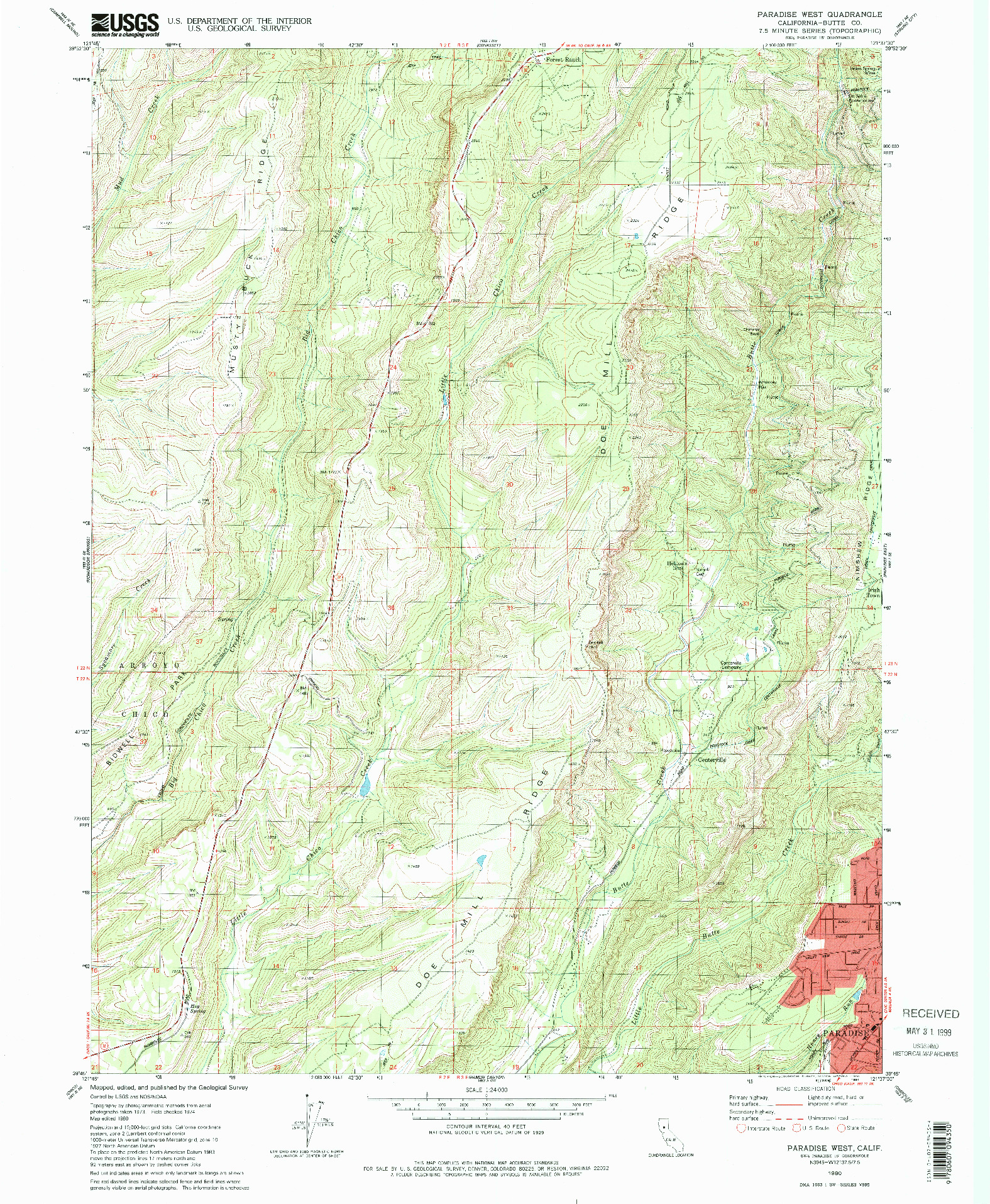 USGS 1:24000-SCALE QUADRANGLE FOR PARADISE WEST, CA 1980