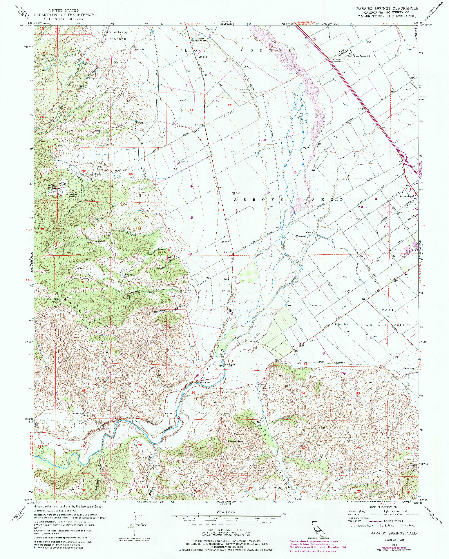 USGS 1:24000-SCALE QUADRANGLE FOR PARAISO SPRINGS, CA 1956