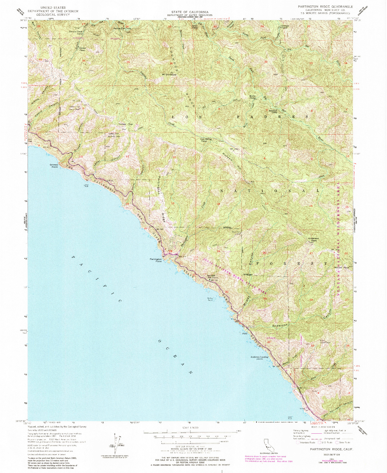 USGS 1:24000-SCALE QUADRANGLE FOR PARTINGTON RIDGE, CA 1956