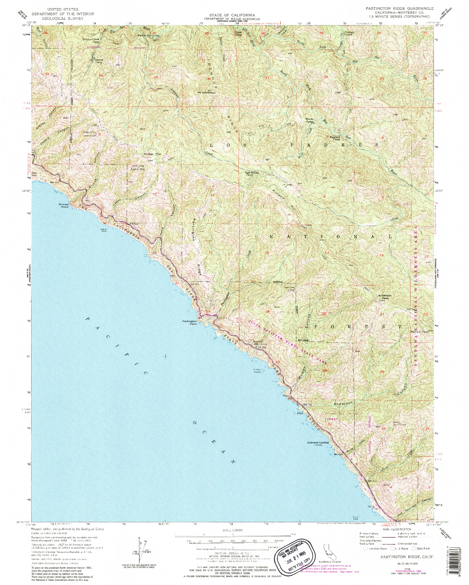 USGS 1:24000-SCALE QUADRANGLE FOR PARTINGTON RIDGE, CA 1956