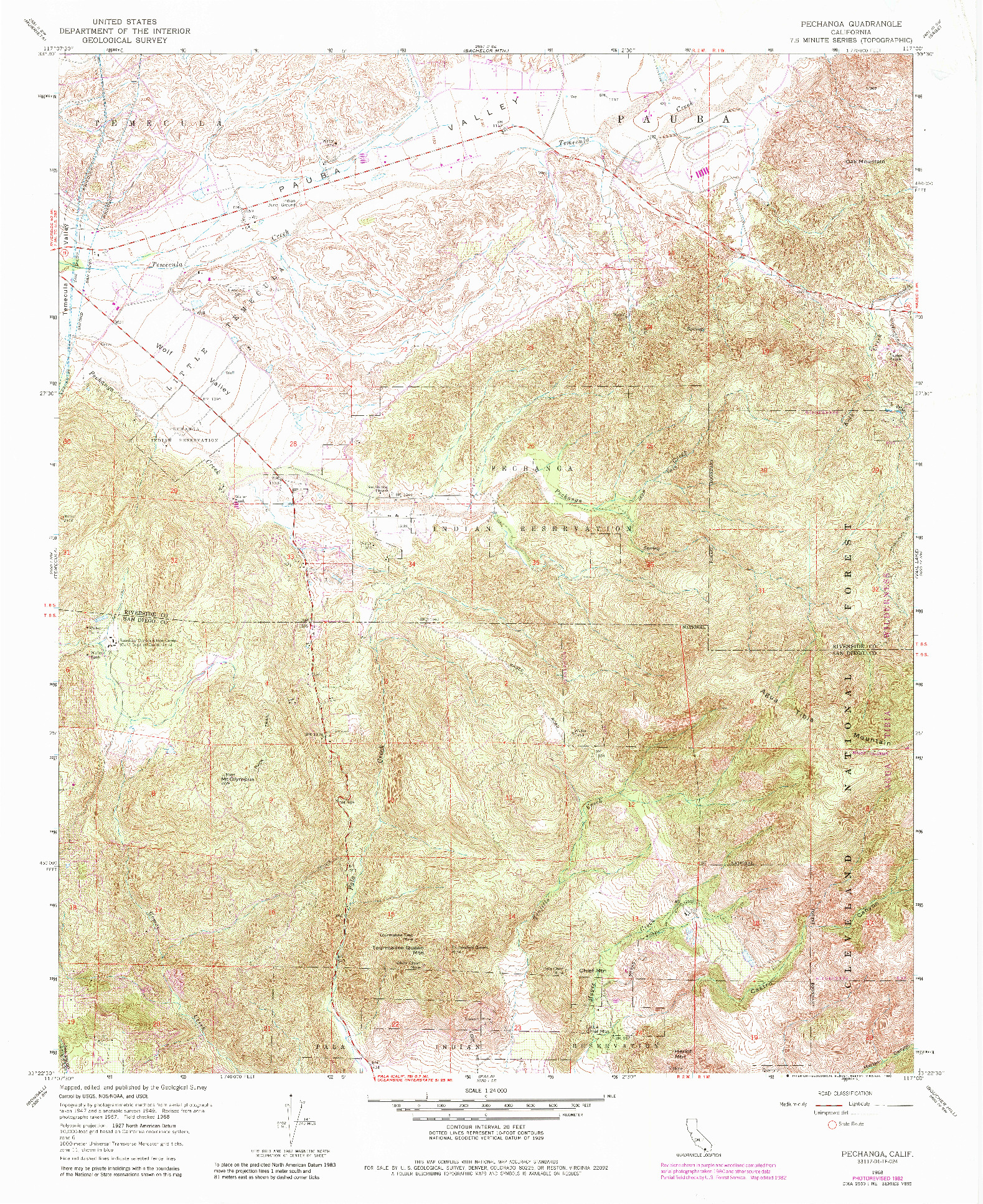 USGS 1:24000-SCALE QUADRANGLE FOR PECHANGA, CA 1968
