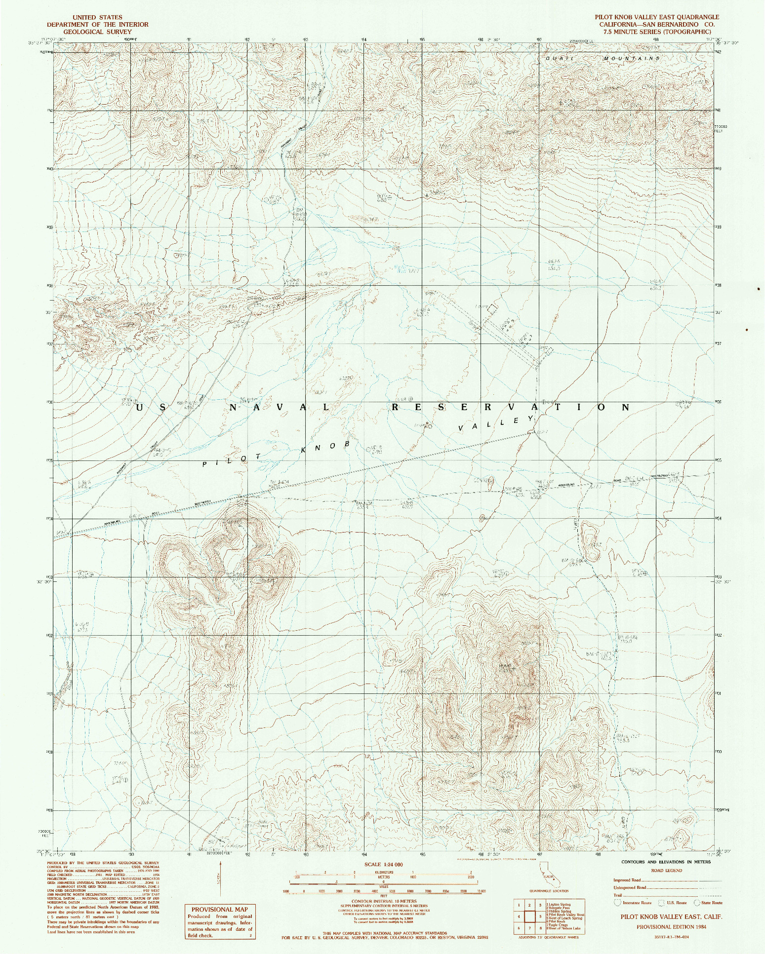 USGS 1:24000-SCALE QUADRANGLE FOR PILOT KNOB VALLEY EAST, CA 1984