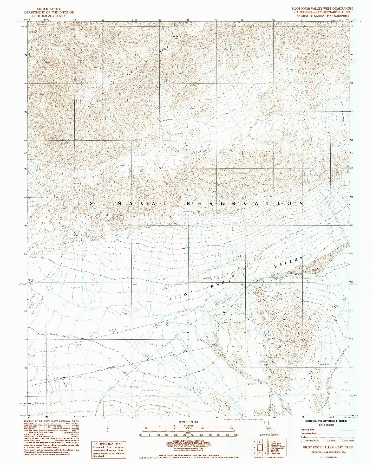 USGS 1:24000-SCALE QUADRANGLE FOR PILOT KNOB VALLEY WEST, CA 1984