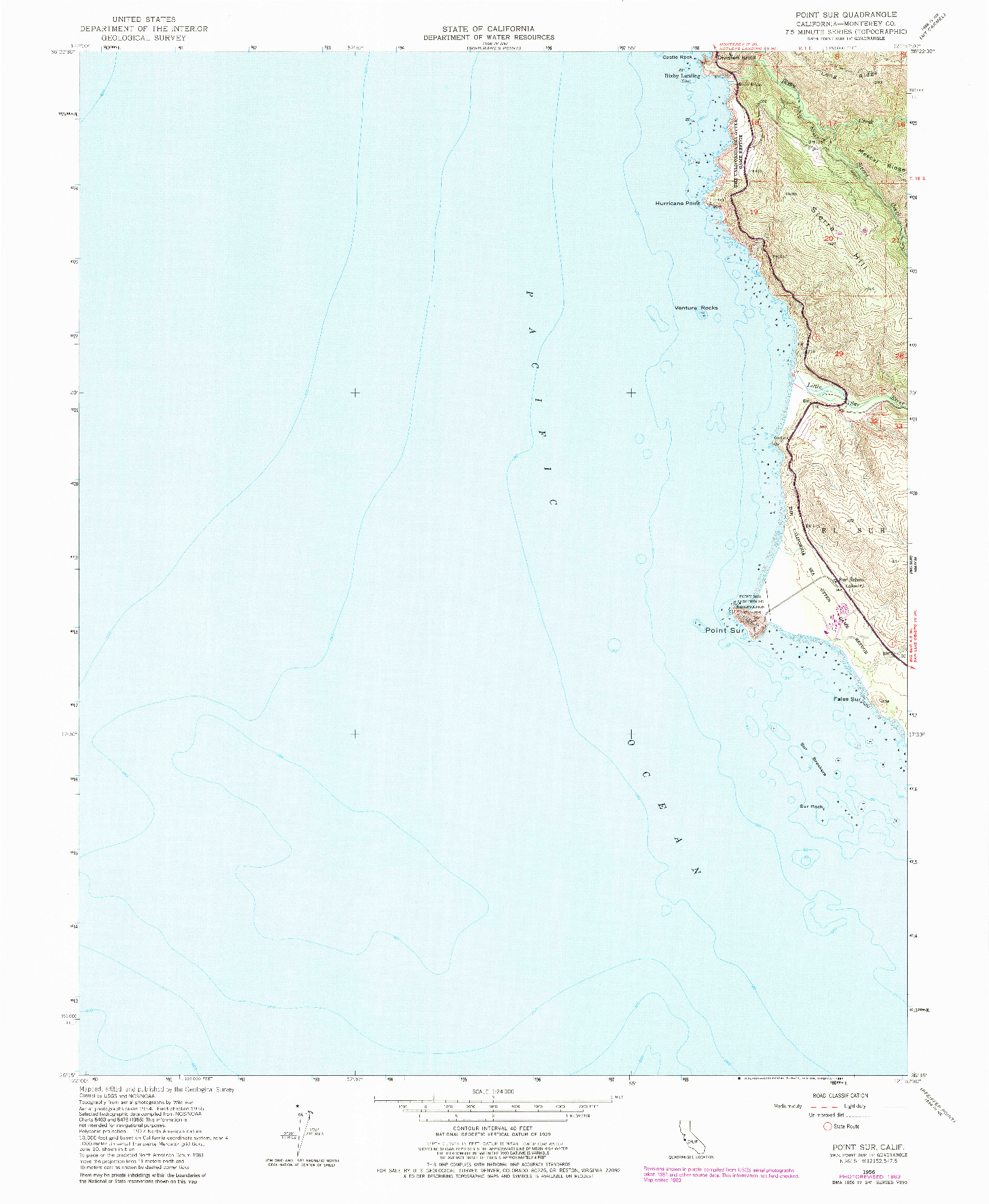 USGS 1:24000-SCALE QUADRANGLE FOR POINT SUR, CA 1956