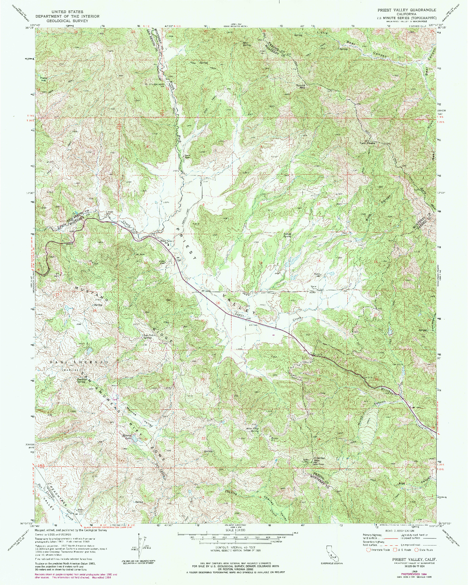 USGS 1:24000-SCALE QUADRANGLE FOR PRIEST VALLEY, CA 1969