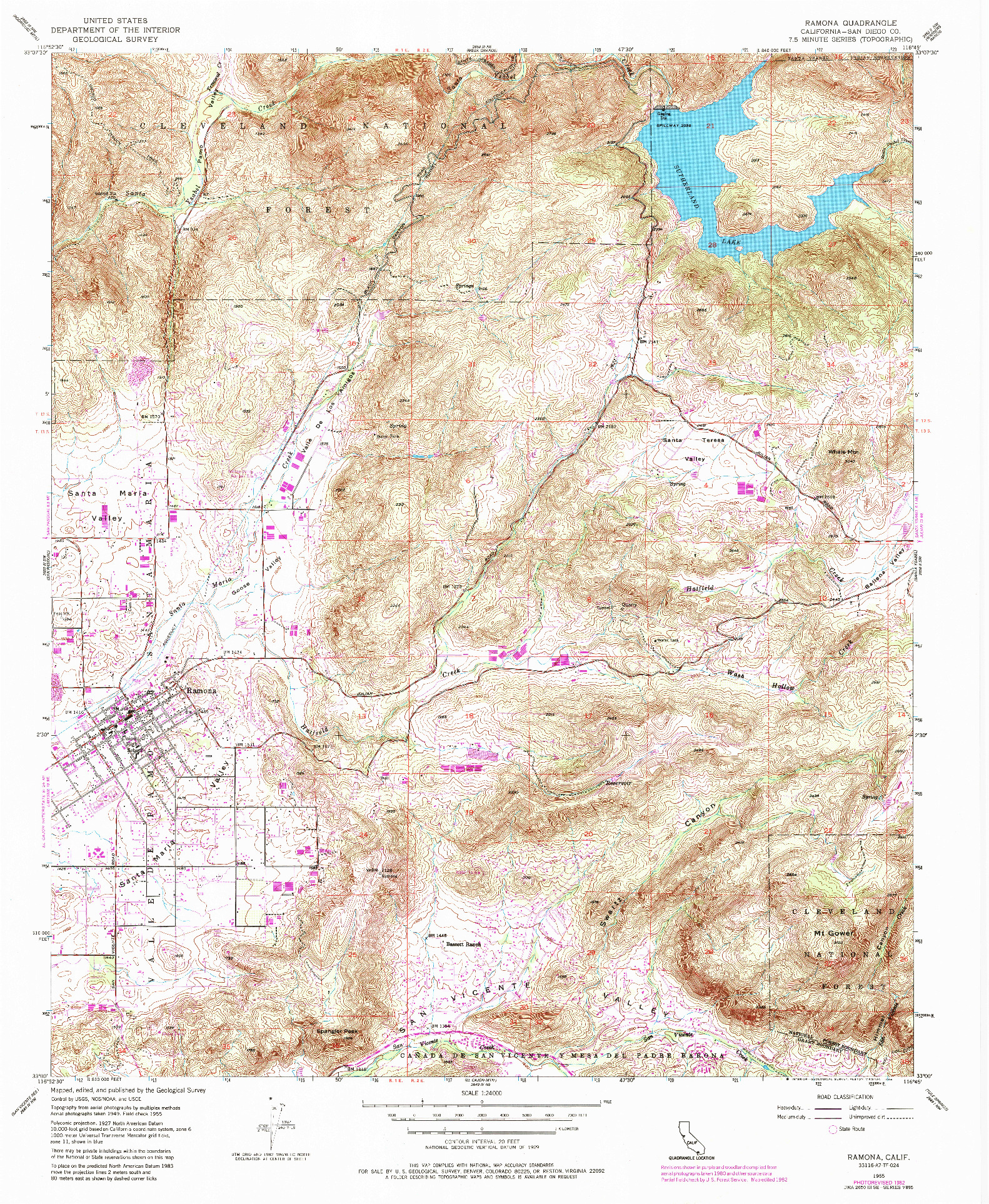 USGS 1:24000-SCALE QUADRANGLE FOR RAMONA, CA 1955