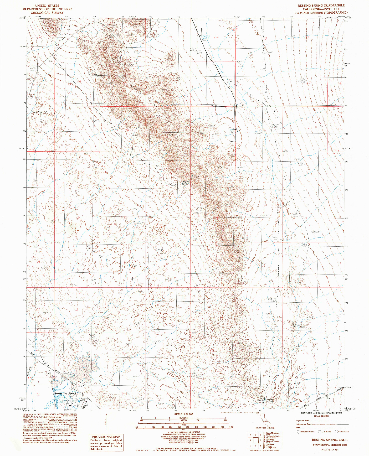 USGS 1:24000-SCALE QUADRANGLE FOR RESTING SPRING, CA 1983