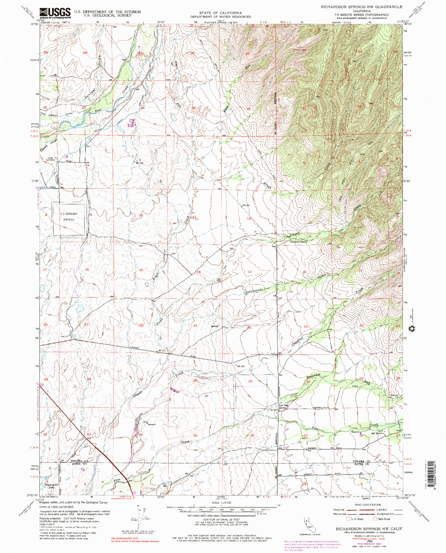 USGS 1:24000-SCALE QUADRANGLE FOR RICHARDSON SPRINGS NW, CA 1952