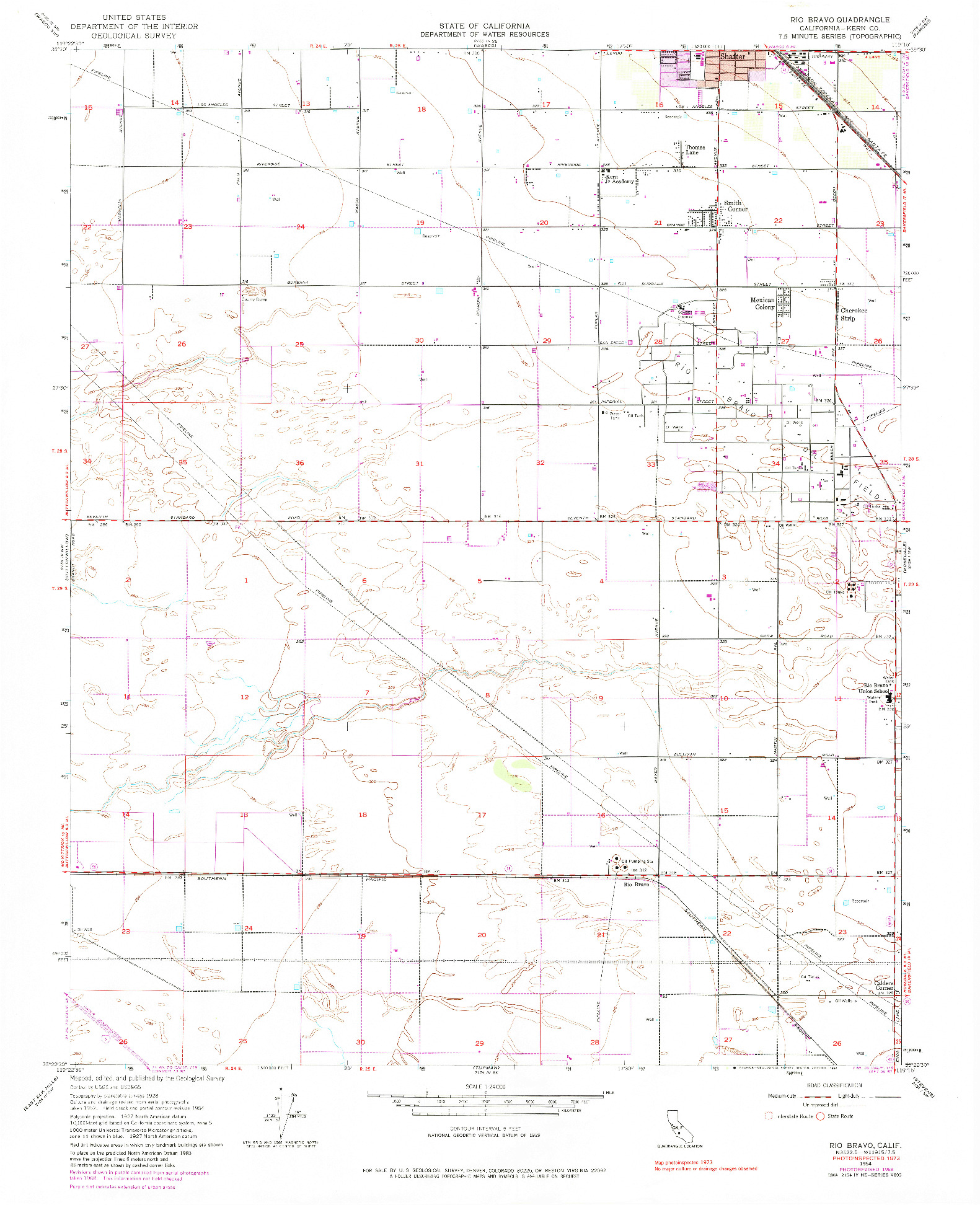 USGS 1:24000-SCALE QUADRANGLE FOR RIO BRAVO, CA 1954