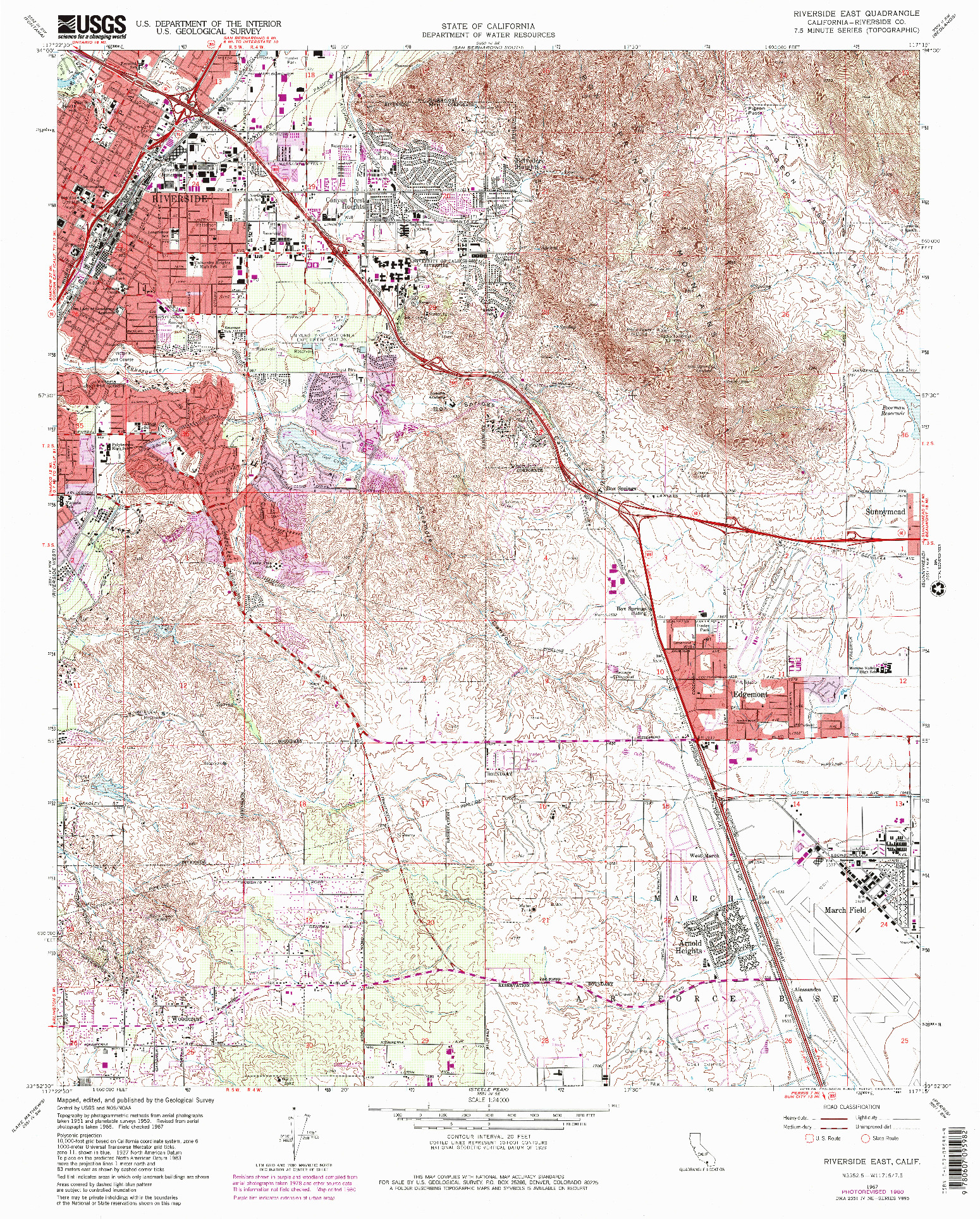 USGS 1:24000-SCALE QUADRANGLE FOR RIVERSIDE EAST, CA 1967