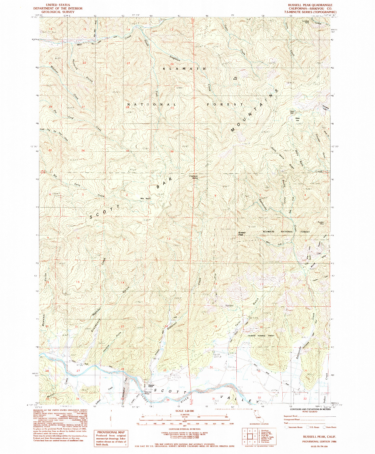 USGS 1:24000-SCALE QUADRANGLE FOR RUSSELL PEAK, CA 1984