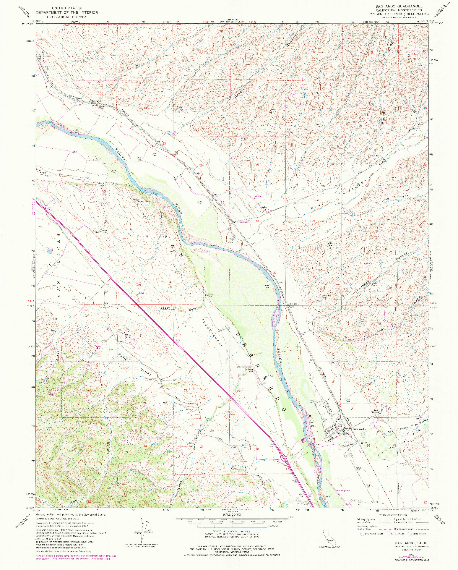 USGS 1:24000-SCALE QUADRANGLE FOR SAN ARDO, CA 1967