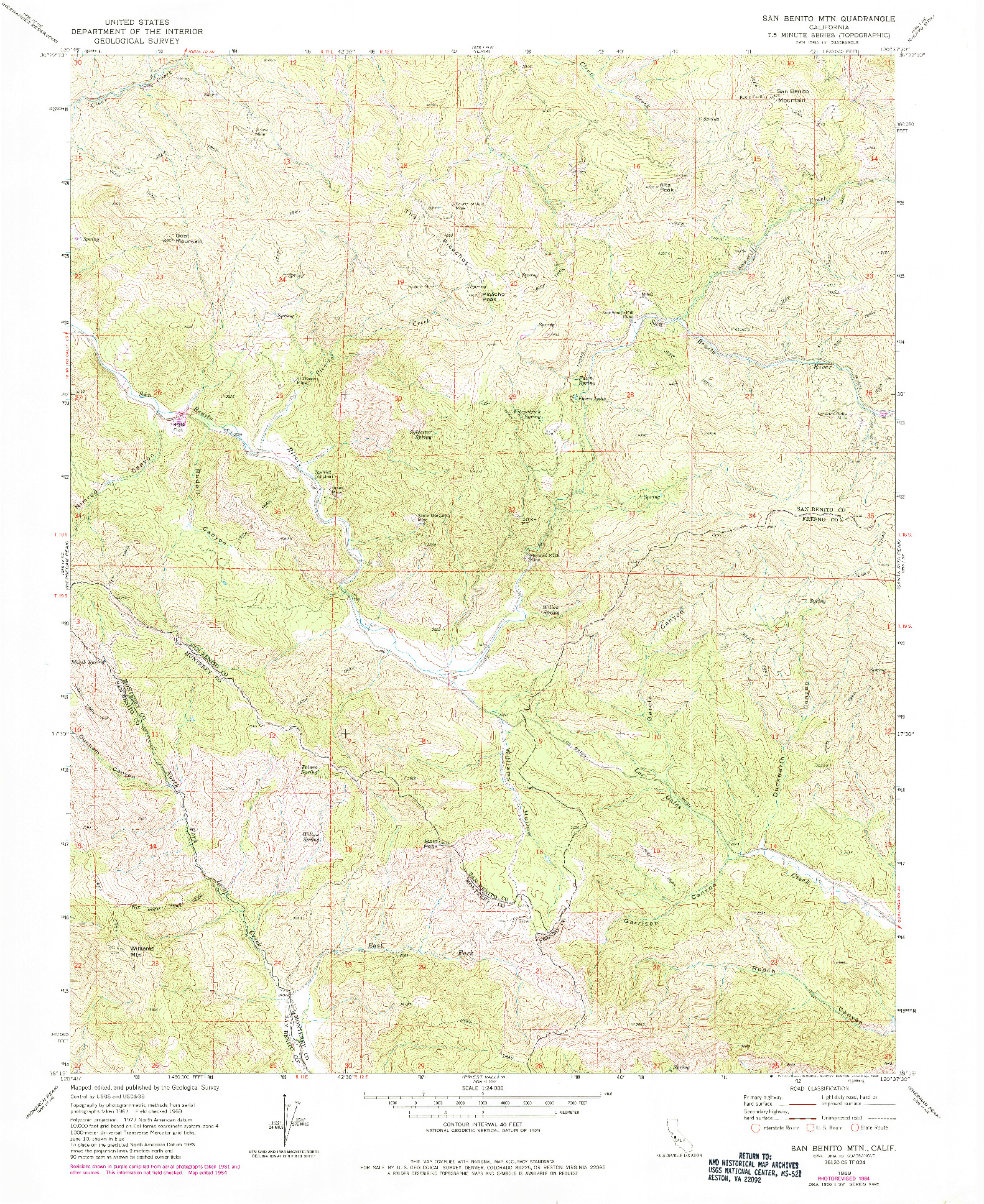 USGS 1:24000-SCALE QUADRANGLE FOR SAN BENITO MTN, CA 1969