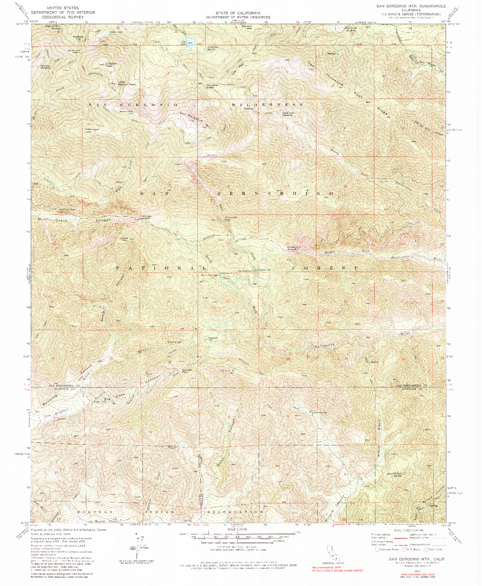USGS 1:24000-SCALE QUADRANGLE FOR SAN GORGONIO MTN, CA 1970