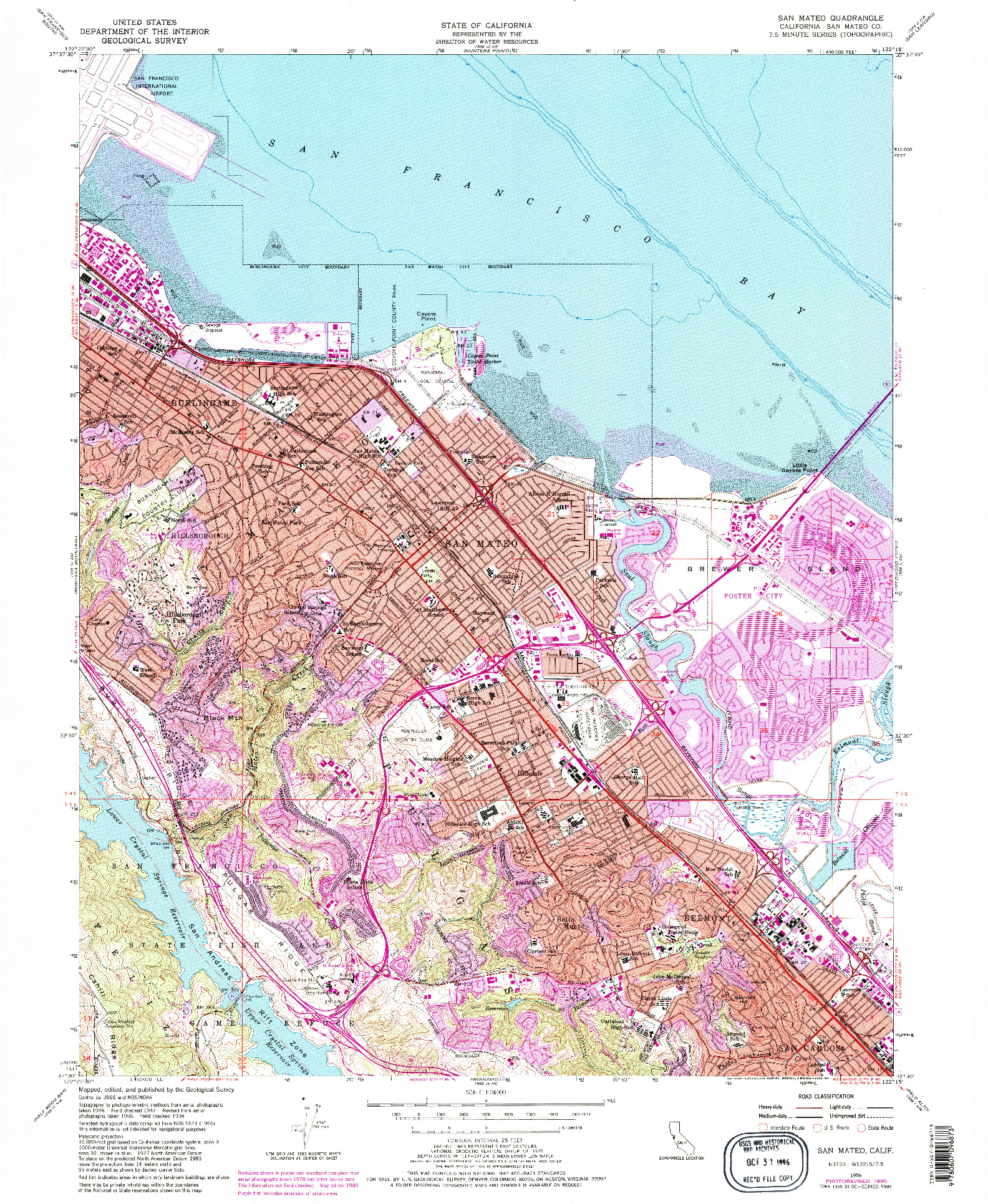 USGS 1:24000-SCALE QUADRANGLE FOR SAN MATEO, CA 1956