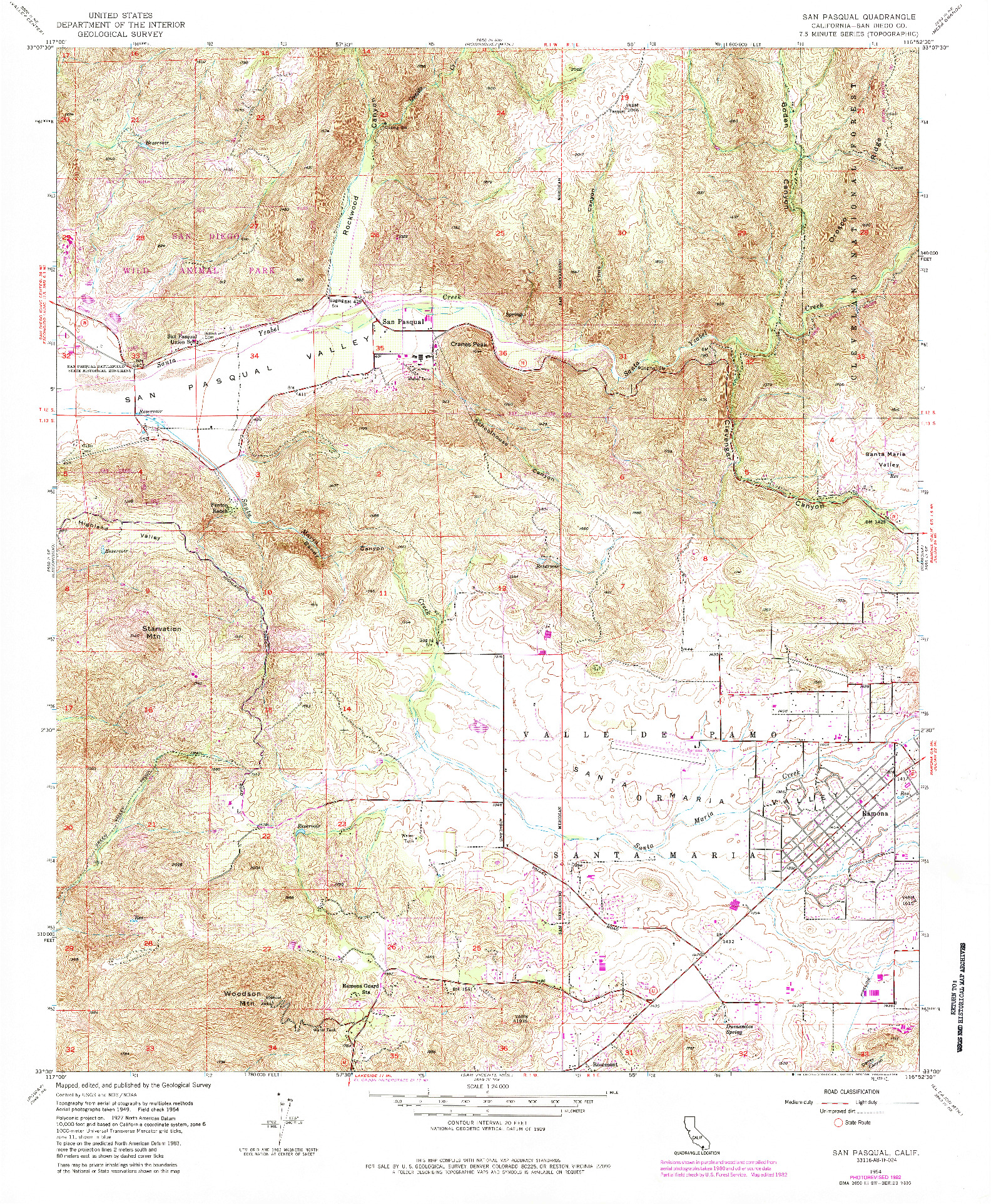 USGS 1:24000-SCALE QUADRANGLE FOR SAN PASQUAL, CA 1954