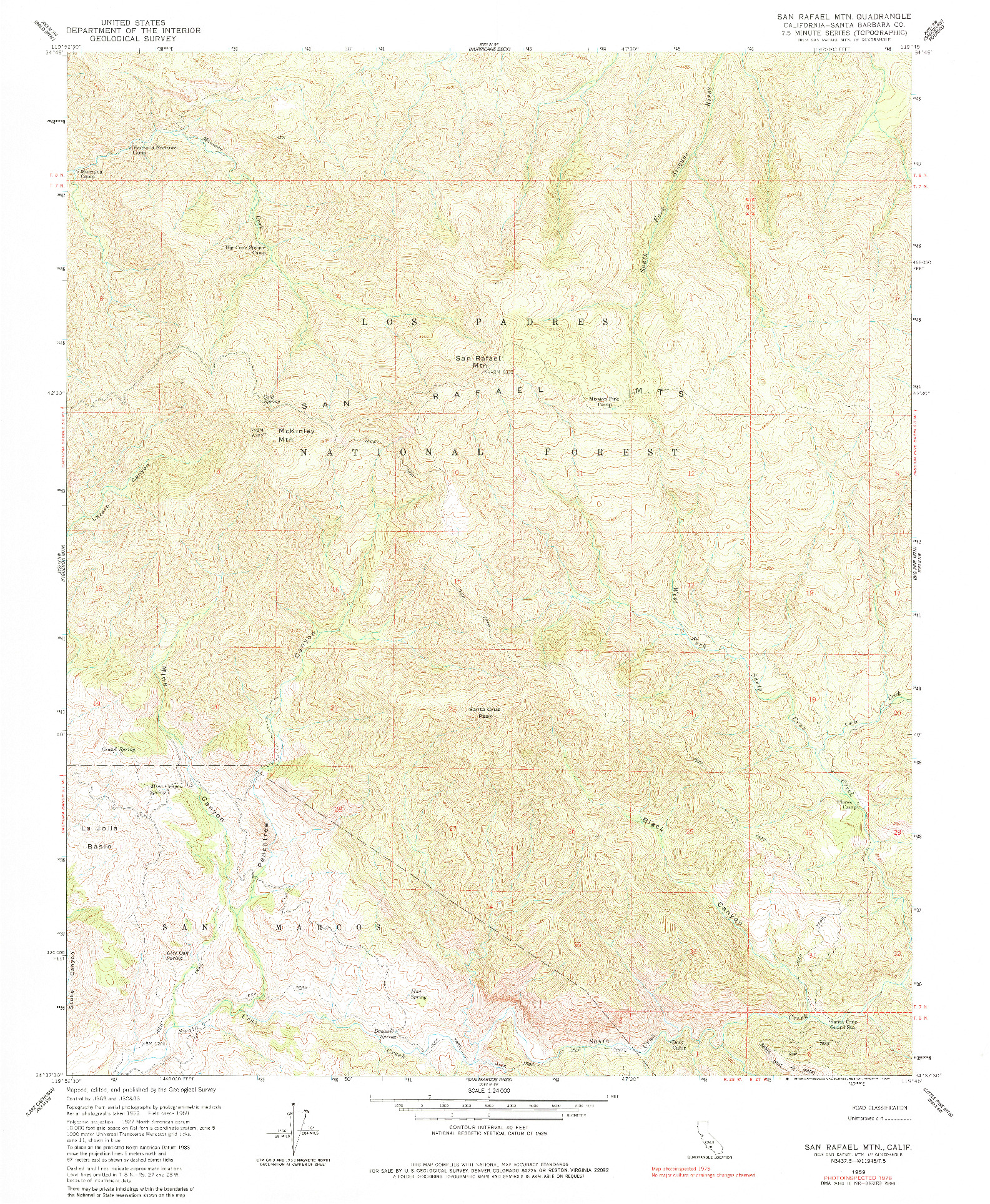 USGS 1:24000-SCALE QUADRANGLE FOR SAN RAFAEL MTN, CA 1959