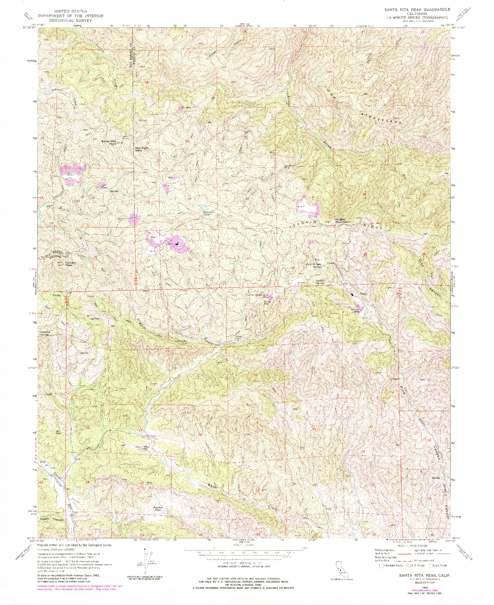 USGS 1:24000-SCALE QUADRANGLE FOR SANTA RITA PEAK, CA 1969
