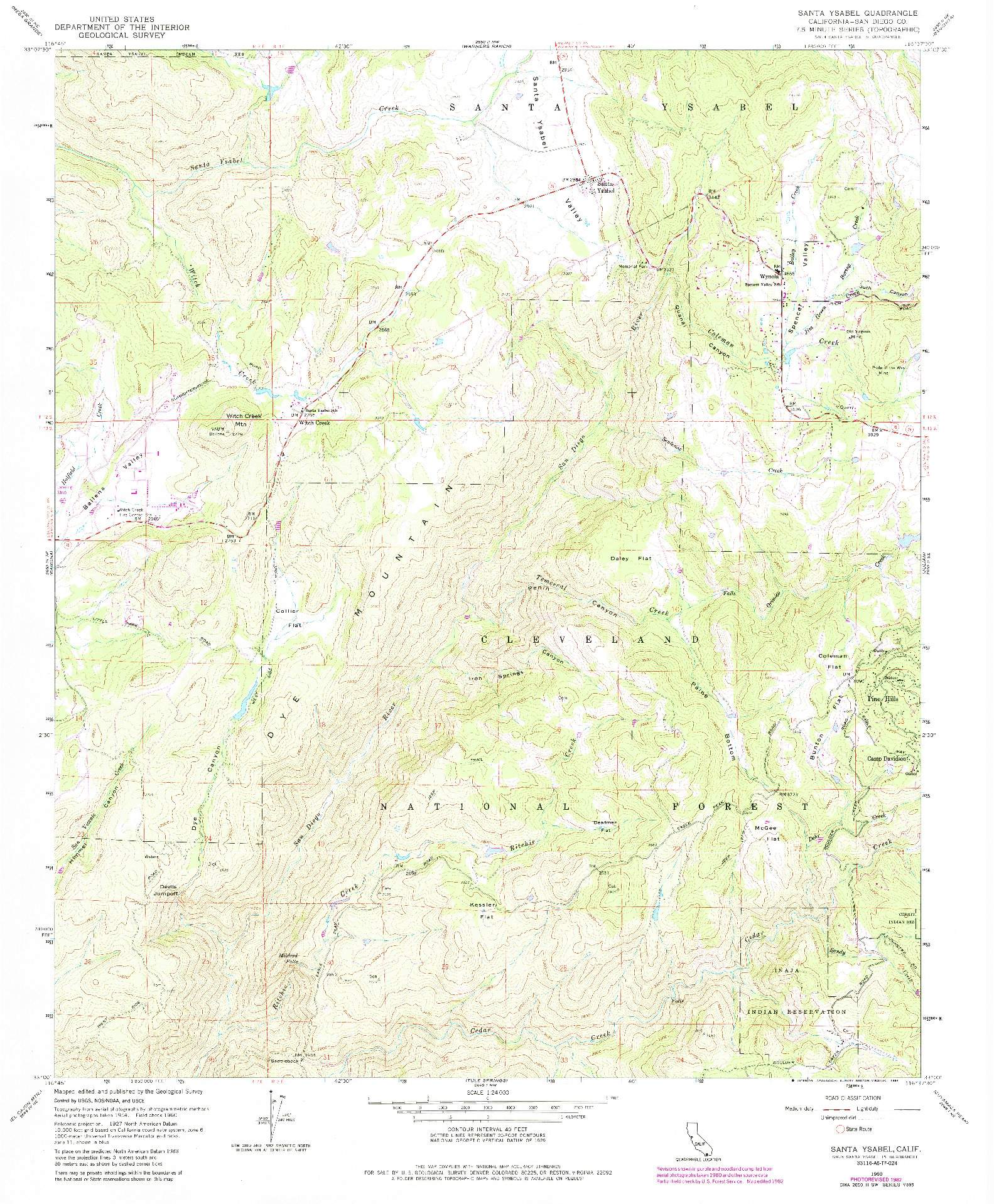 USGS 1:24000-SCALE QUADRANGLE FOR SANTA YSABEL, CA 1960