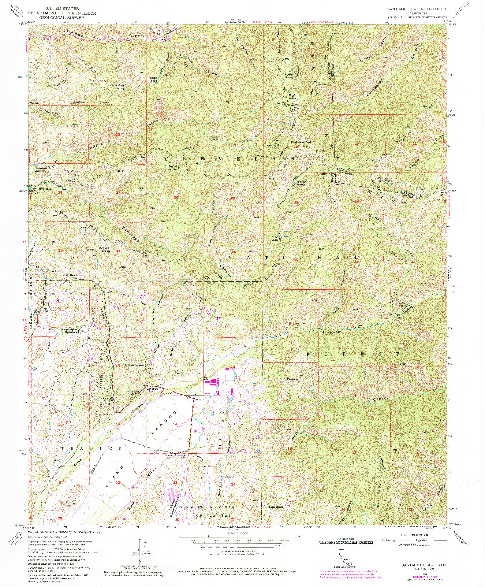 USGS 1:24000-SCALE QUADRANGLE FOR SANTIAGO PEAK, CA 1954