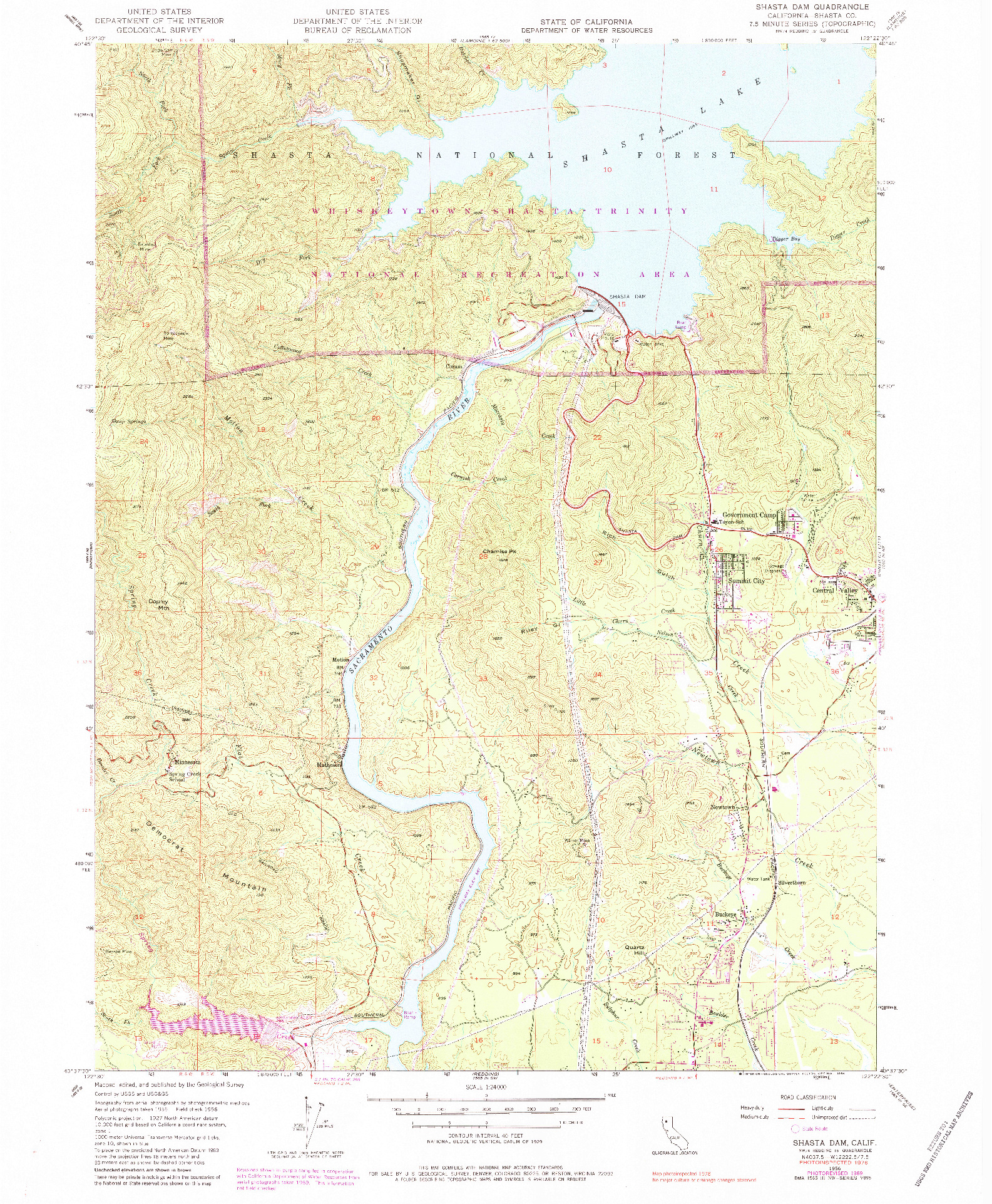 USGS 1:24000-SCALE QUADRANGLE FOR SHASTA DAM, CA 1956