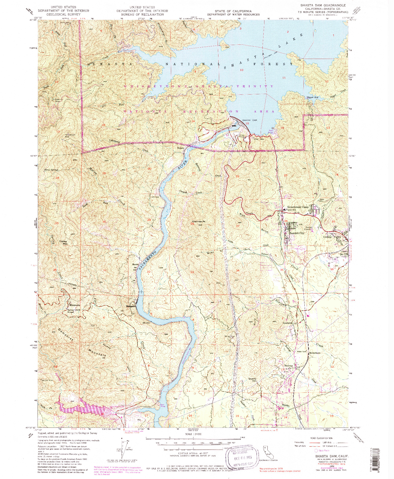 USGS 1:24000-SCALE QUADRANGLE FOR SHASTA DAM, CA 1956