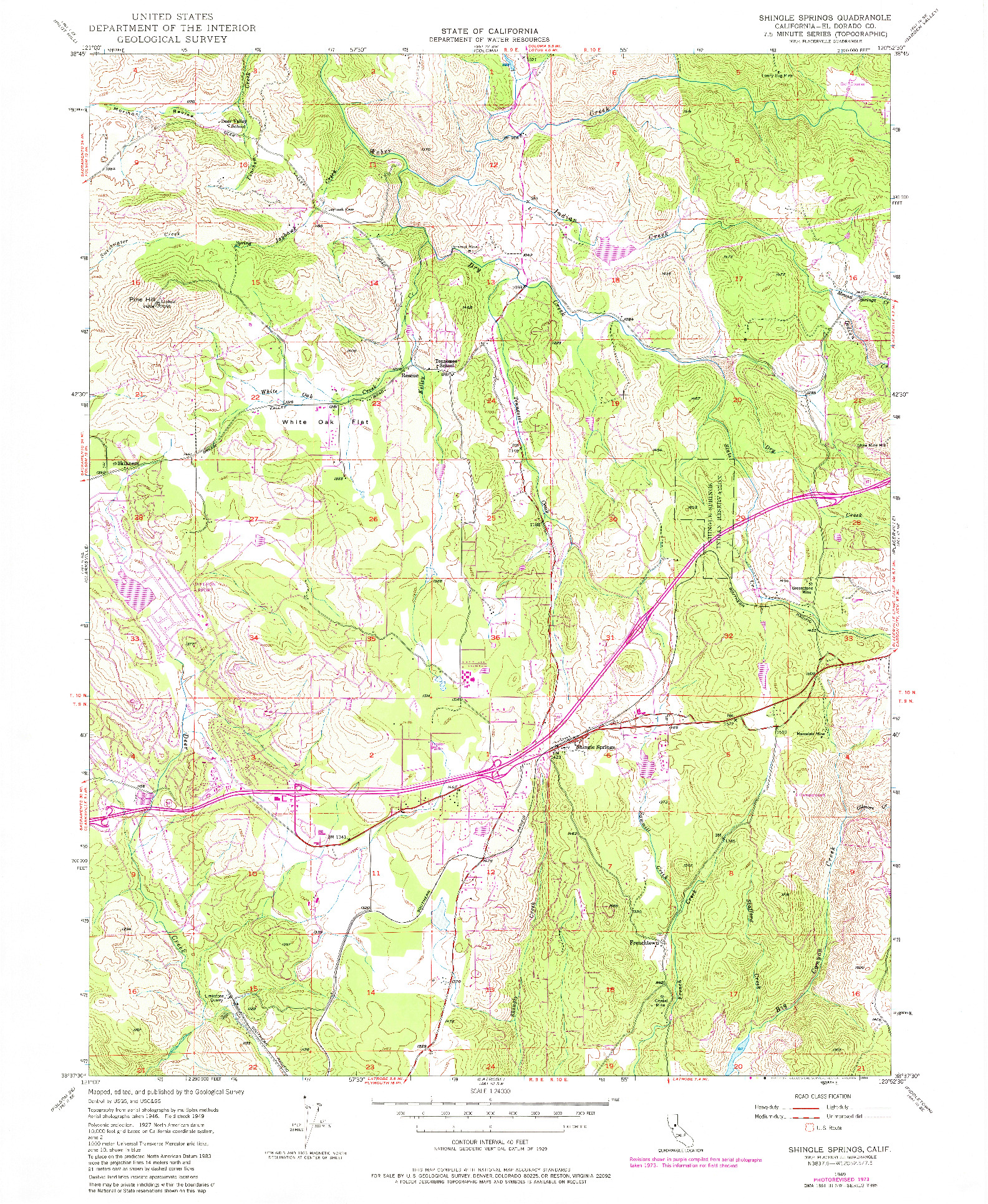 USGS 1:24000-SCALE QUADRANGLE FOR SHINGLE SPRINGS, CA 1949