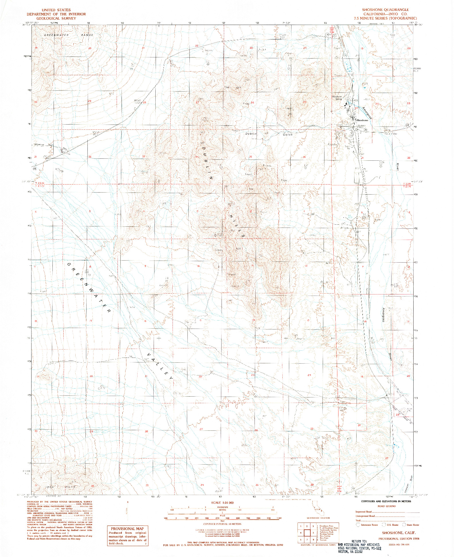 USGS 1:24000-SCALE QUADRANGLE FOR SHOSHONE, CA 1984