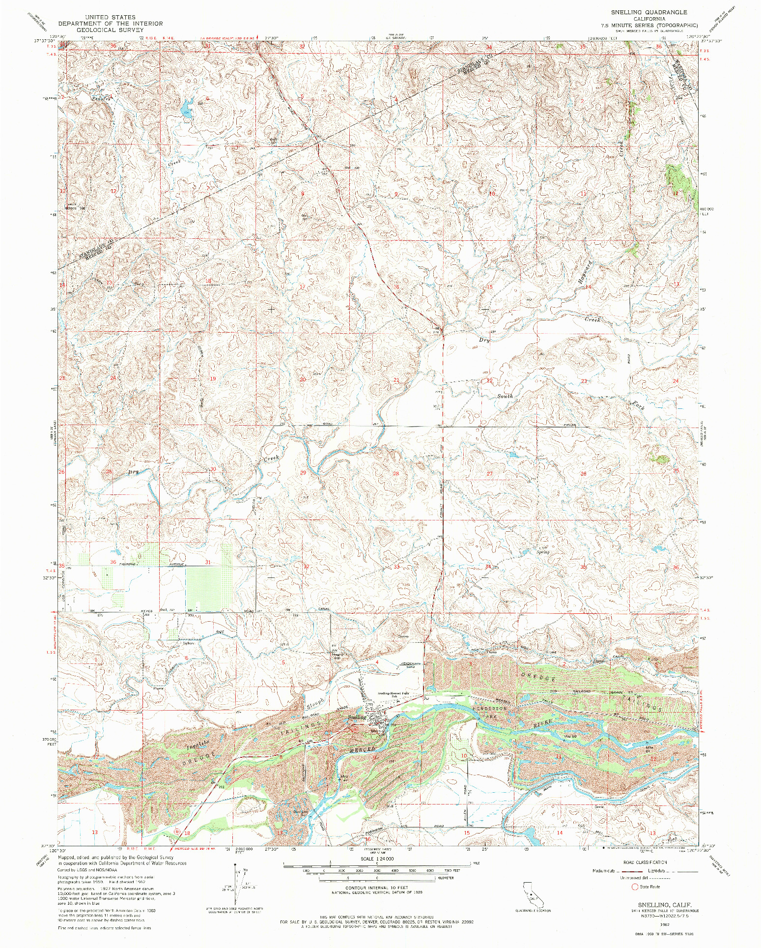 USGS 1:24000-SCALE QUADRANGLE FOR SNELLING, CA 1962