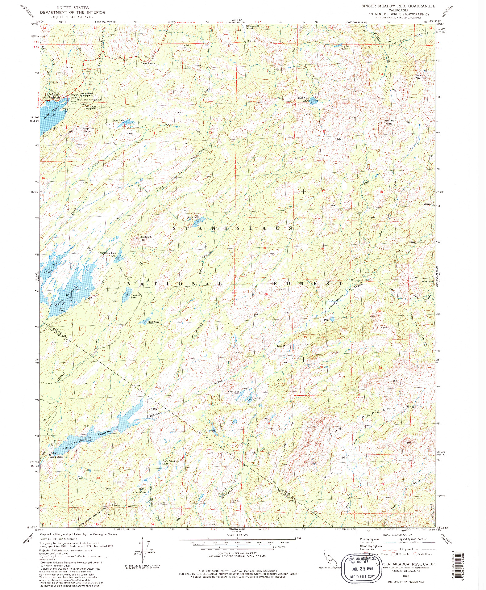 USGS 1:24000-SCALE QUADRANGLE FOR SPICER MEADOW RES., CA 1979