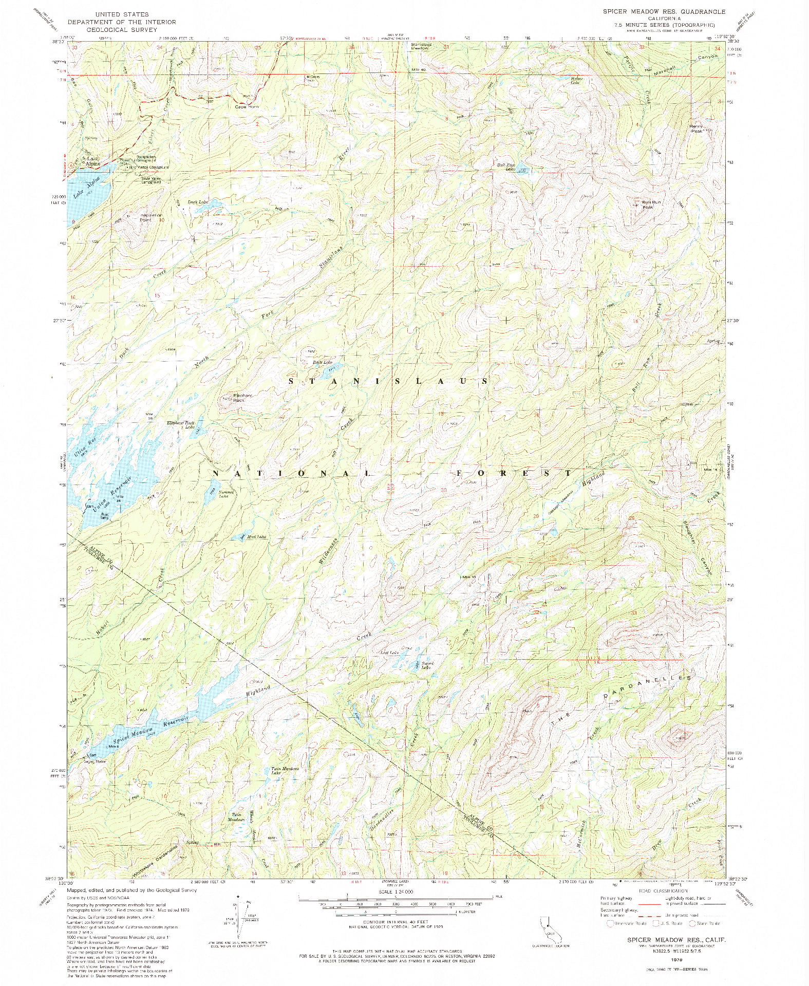 USGS 1:24000-SCALE QUADRANGLE FOR SPICER MEADOW RES, CA 1979