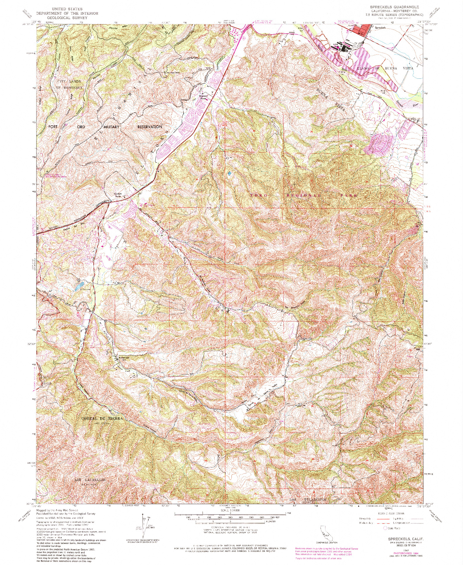 USGS 1:24000-SCALE QUADRANGLE FOR SPRECKELS, CA 1947