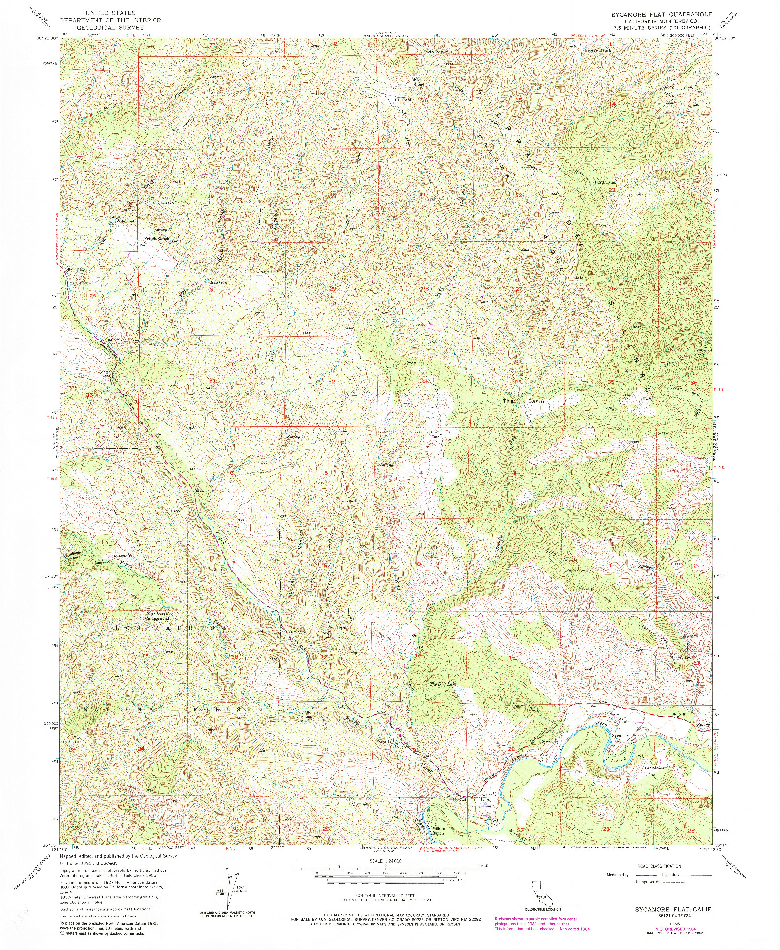 USGS 1:24000-SCALE QUADRANGLE FOR SYCAMORE FLAT, CA 1956