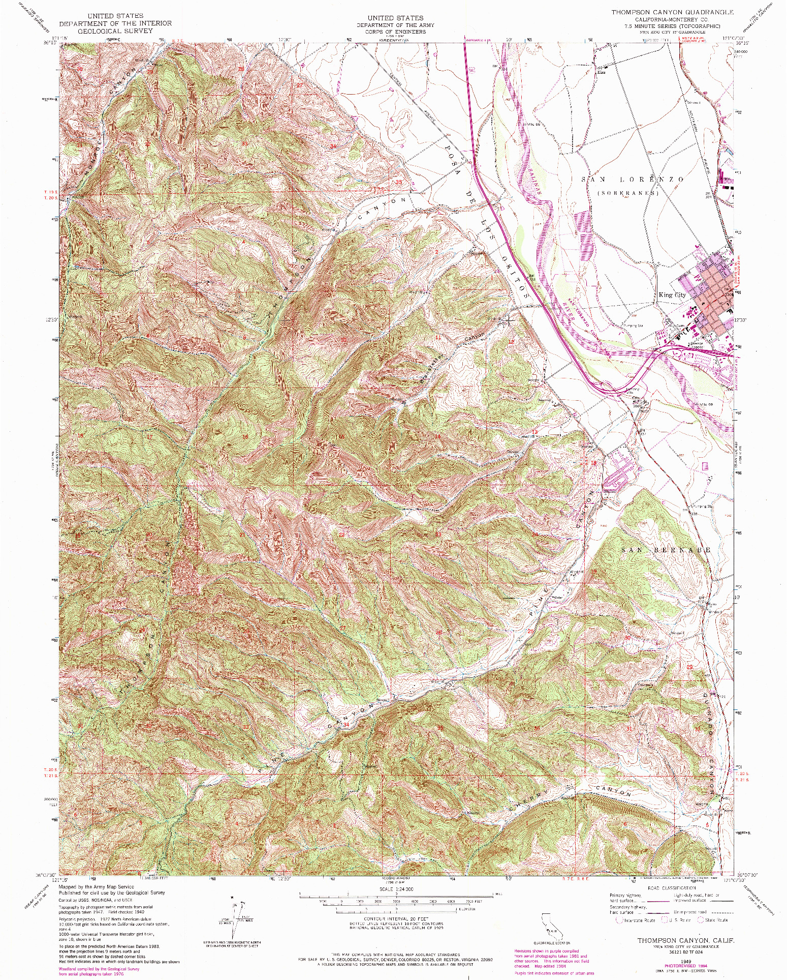 USGS 1:24000-SCALE QUADRANGLE FOR THOMPSON CANYON, CA 1949