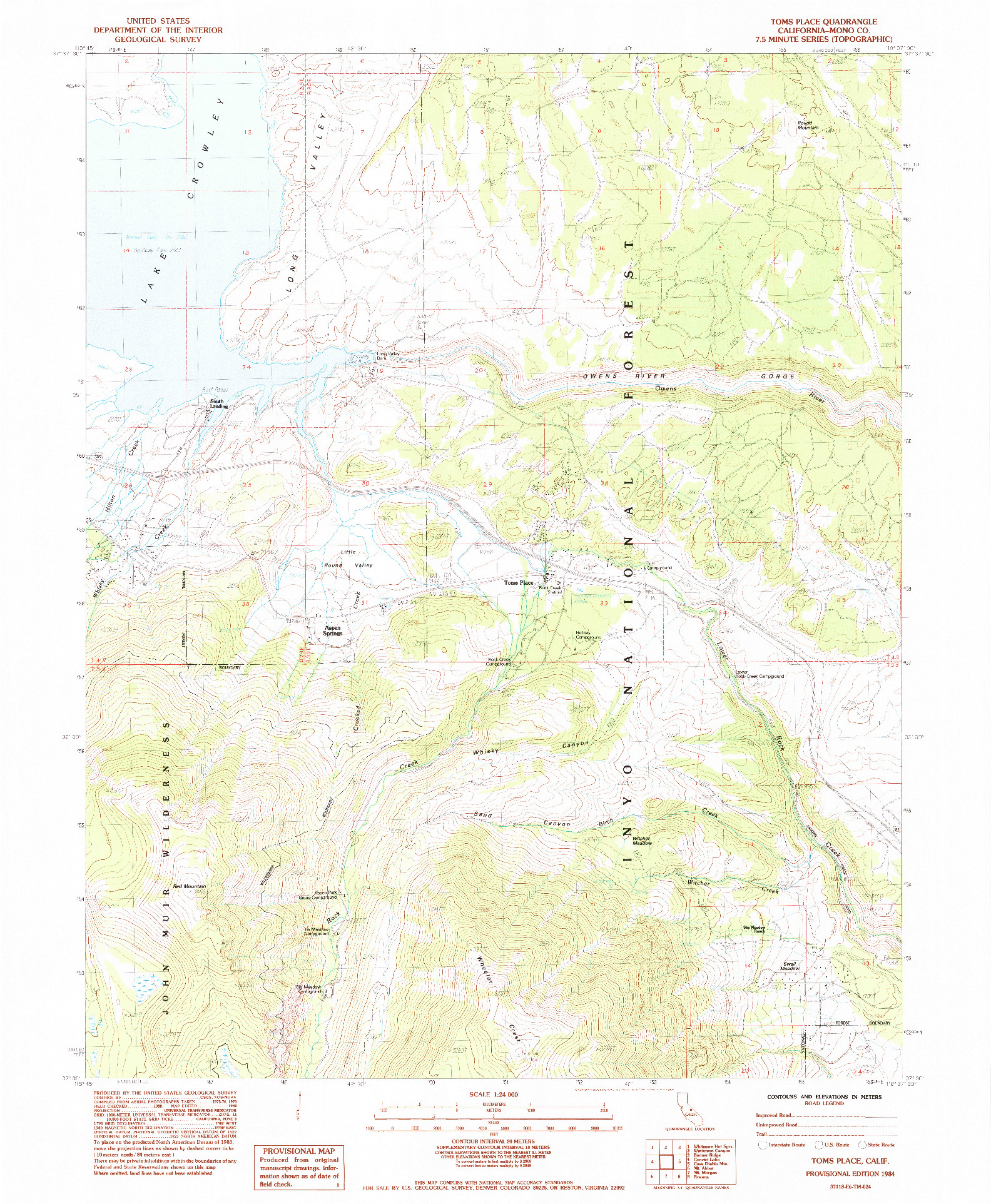 USGS 1:24000-SCALE QUADRANGLE FOR TOMS PLACE, CA 1984