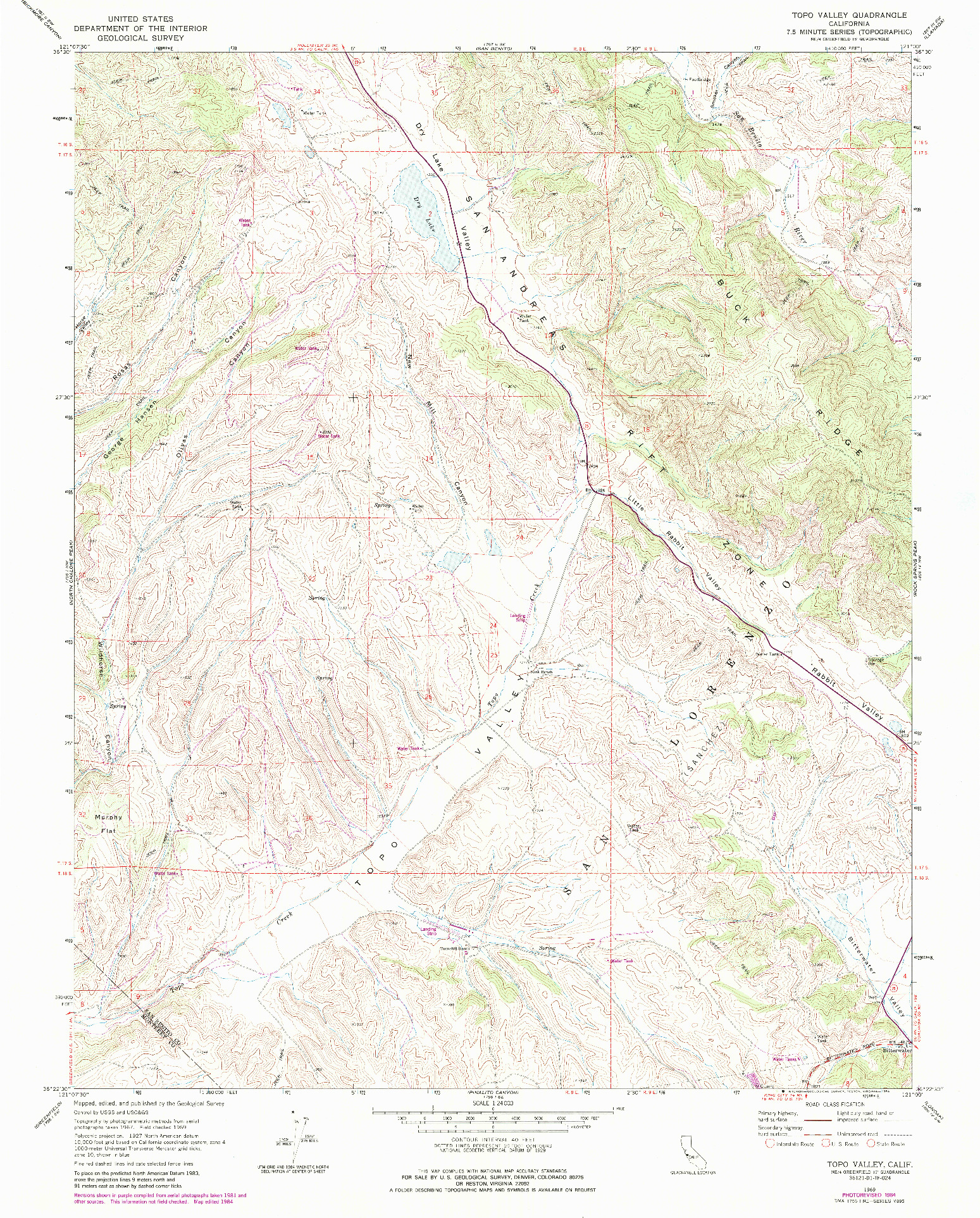 USGS 1:24000-SCALE QUADRANGLE FOR TOPO VALLEY, CA 1969