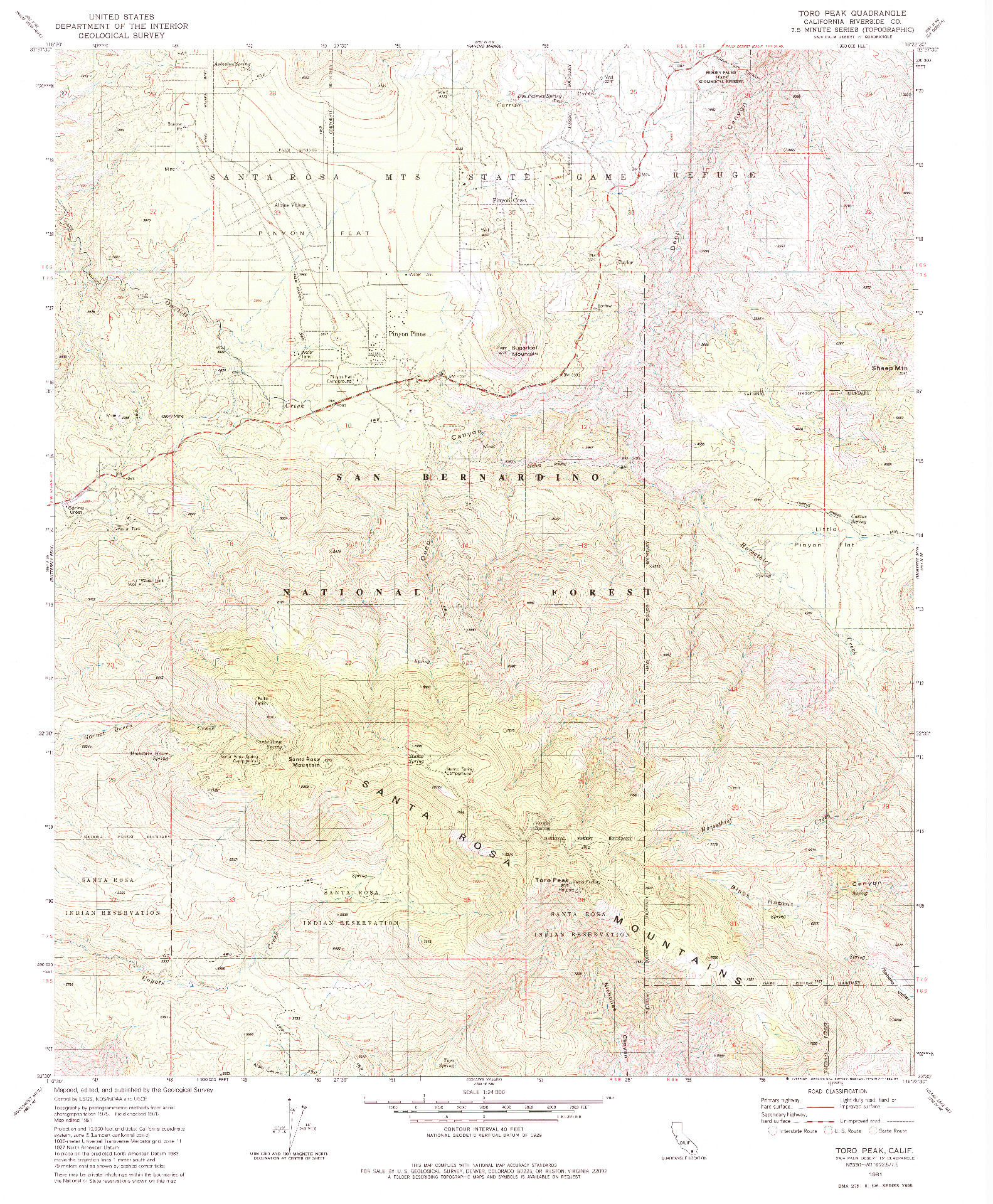 USGS 1:24000-SCALE QUADRANGLE FOR TORO PEAK, CA 1981